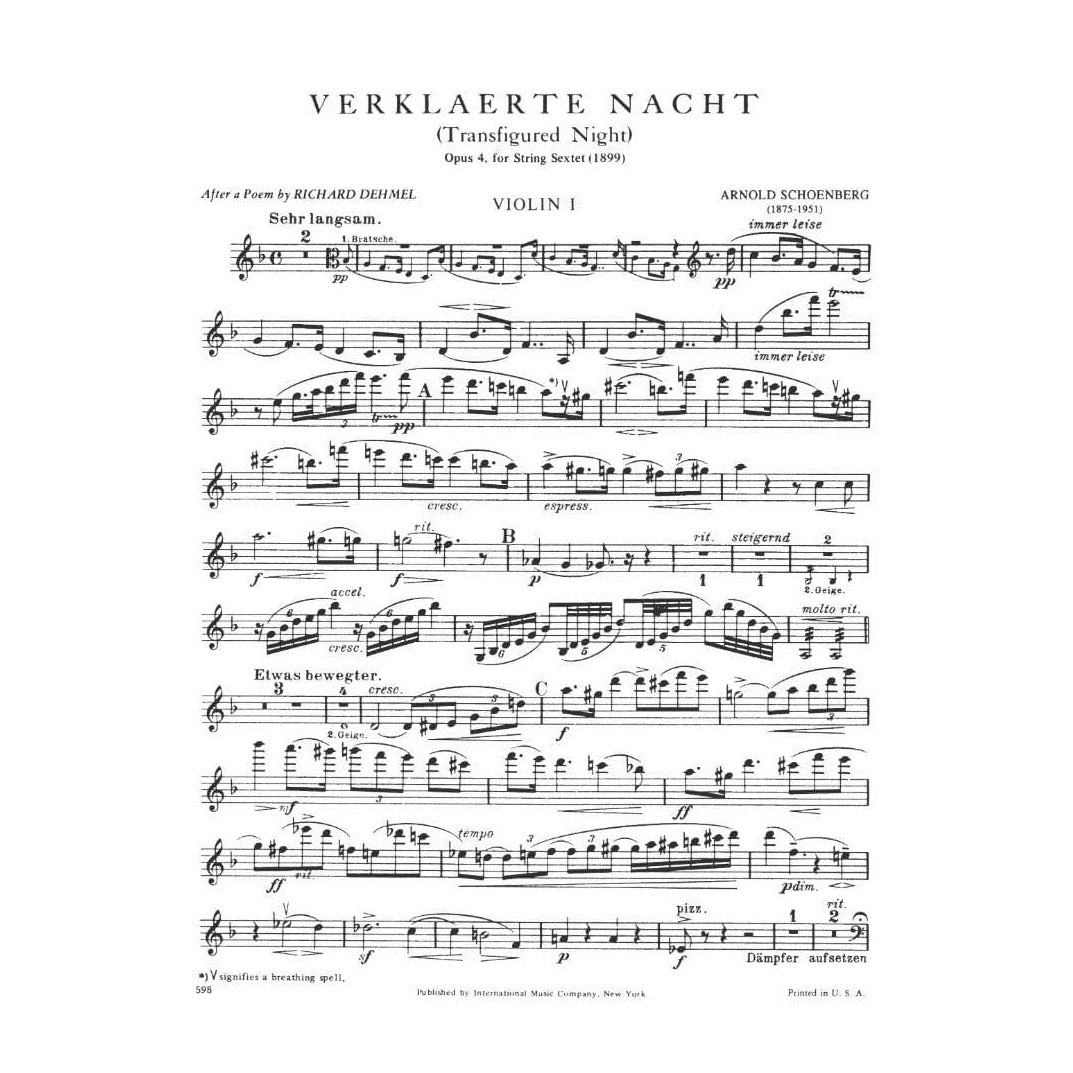 Schoenberg, Arnold - Verklaerte Nacht, Op 4 (Transfigured Night) - for Two Violins, Two Violas, and Two Cellos - International Music Company
