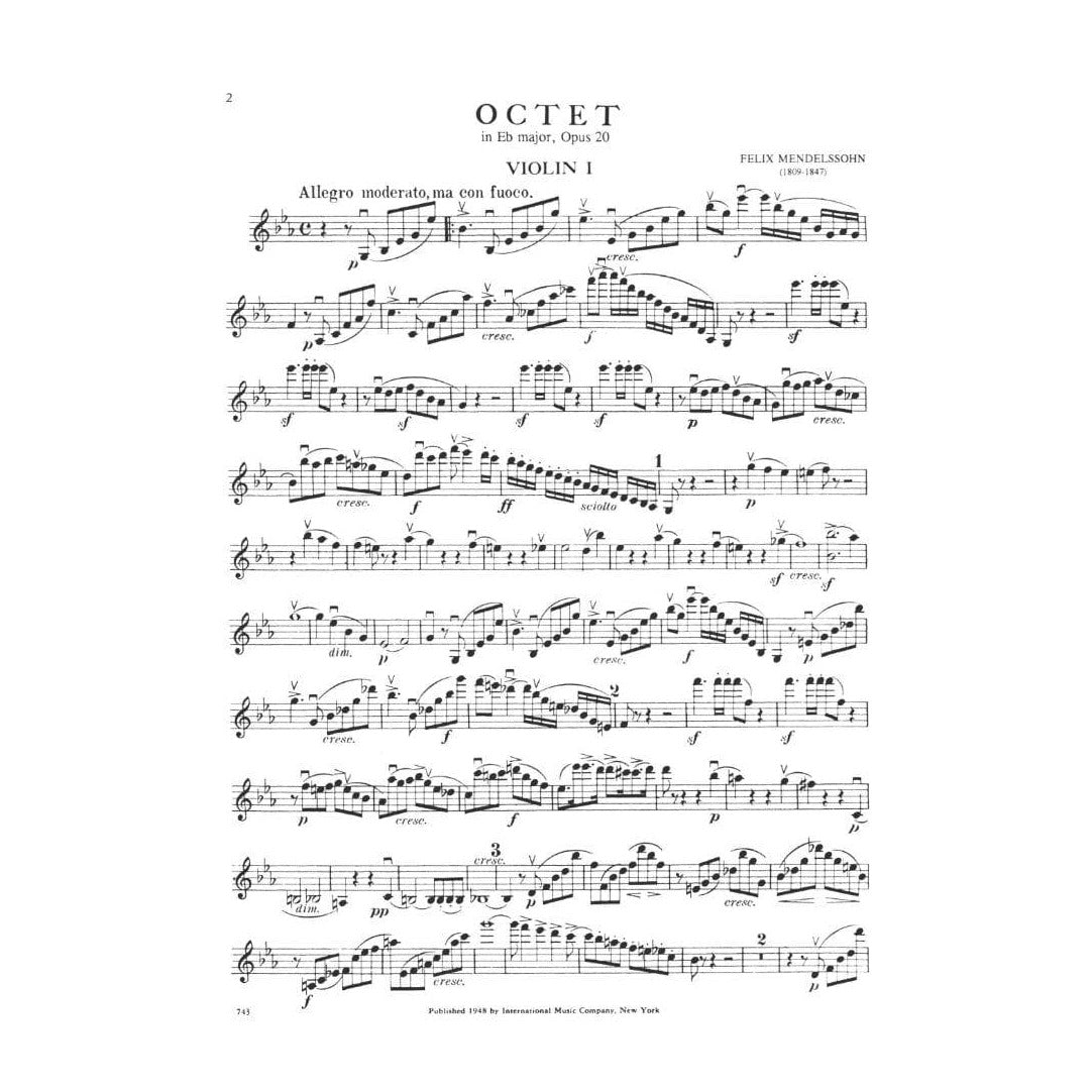 Mendelssohn, Felix - Octet in E-flat Major, Op 20 - Four Violins, Two Violas, and Two Cellos - International Music Co