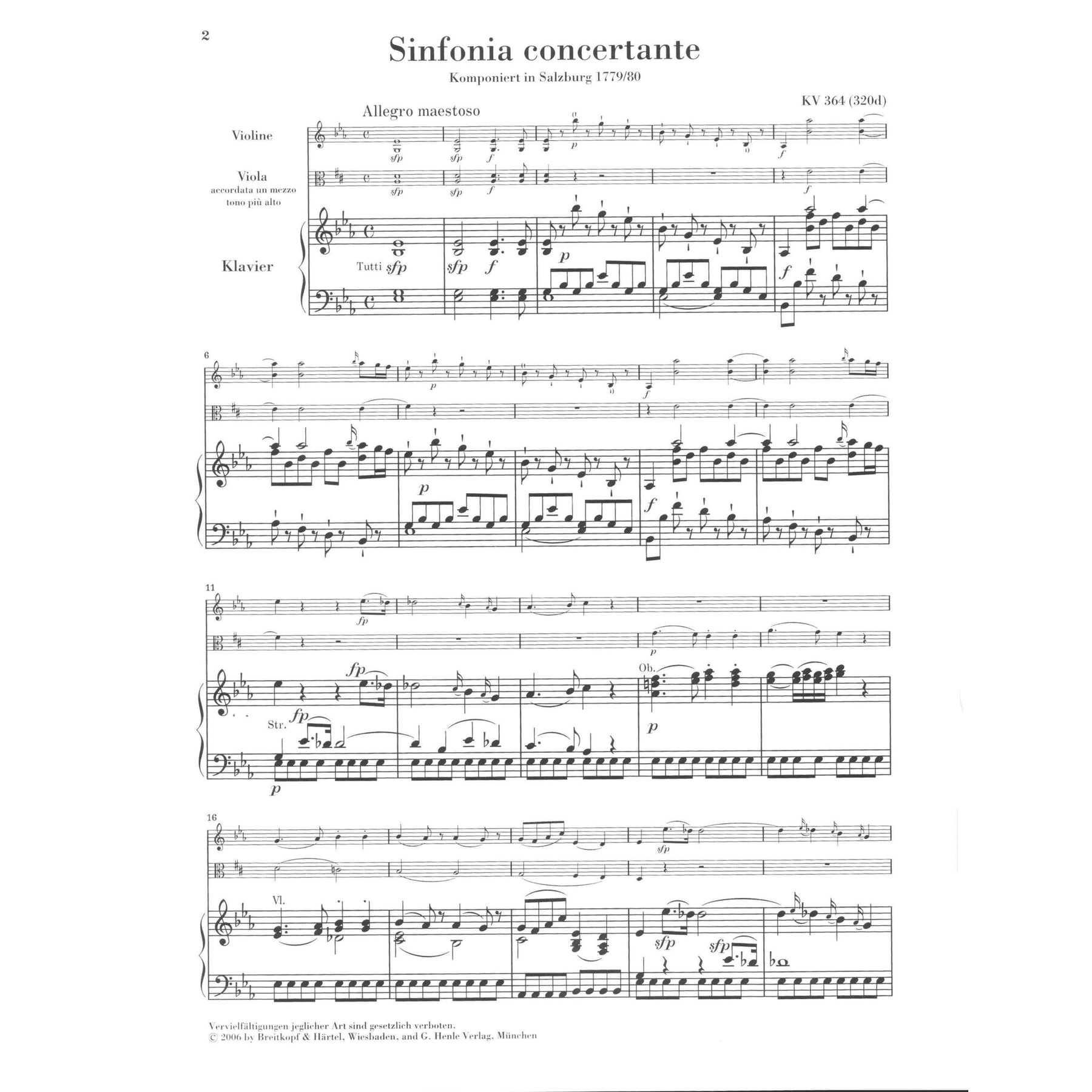 Mozart, WA - Sinfonia Concertante in E-flat Major, K 364 - Violin and Viola with Piano - edited by Wolf-Dieter Seiffert - G Henle Verlag URTEXT