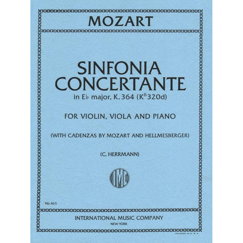 Mozart, WA - Symphonie Concertante in E-flat Major, K 364 - Violin and Viola with Piano - edited by Joseph Hellmesberger - International Music Co