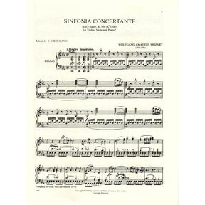 Mozart, WA - Symphonie Concertante in E-flat Major, K 364 - Violin and Viola with Piano - edited by Joseph Hellmesberger - International Music Co