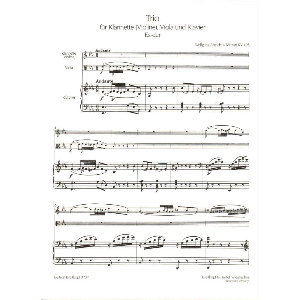 Mozart, WA - Trio in E-flat Major, K 498 ("Kegelstatt") - Clarinet (or Violin), Viola, and Piano - Breitkopf & Härtel Edition
