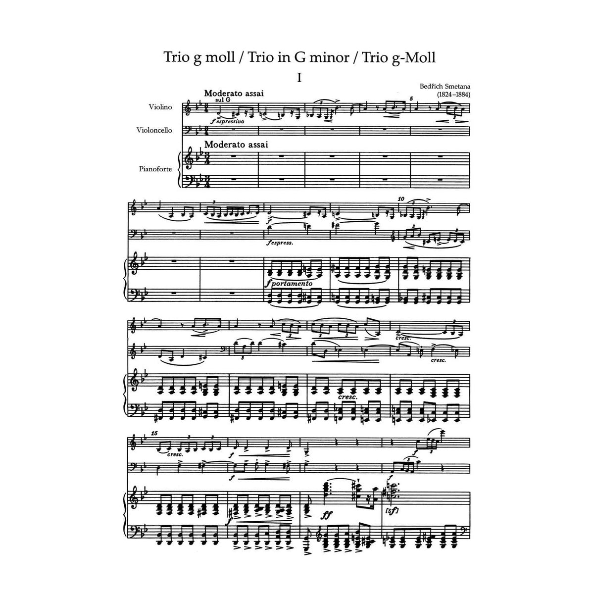 Smetana, Bed?ich - Trio in g minor - Violin, Cello, and Piano - Score and Parts - Bärenreiter Verlag URTEXT