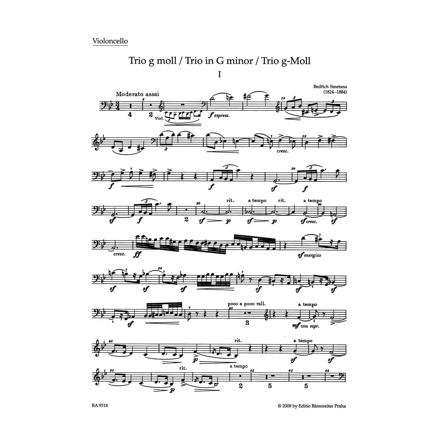 Smetana, Bed?ich - Trio in g minor - Violin, Cello, and Piano - Score and Parts - Bärenreiter Verlag URTEXT
