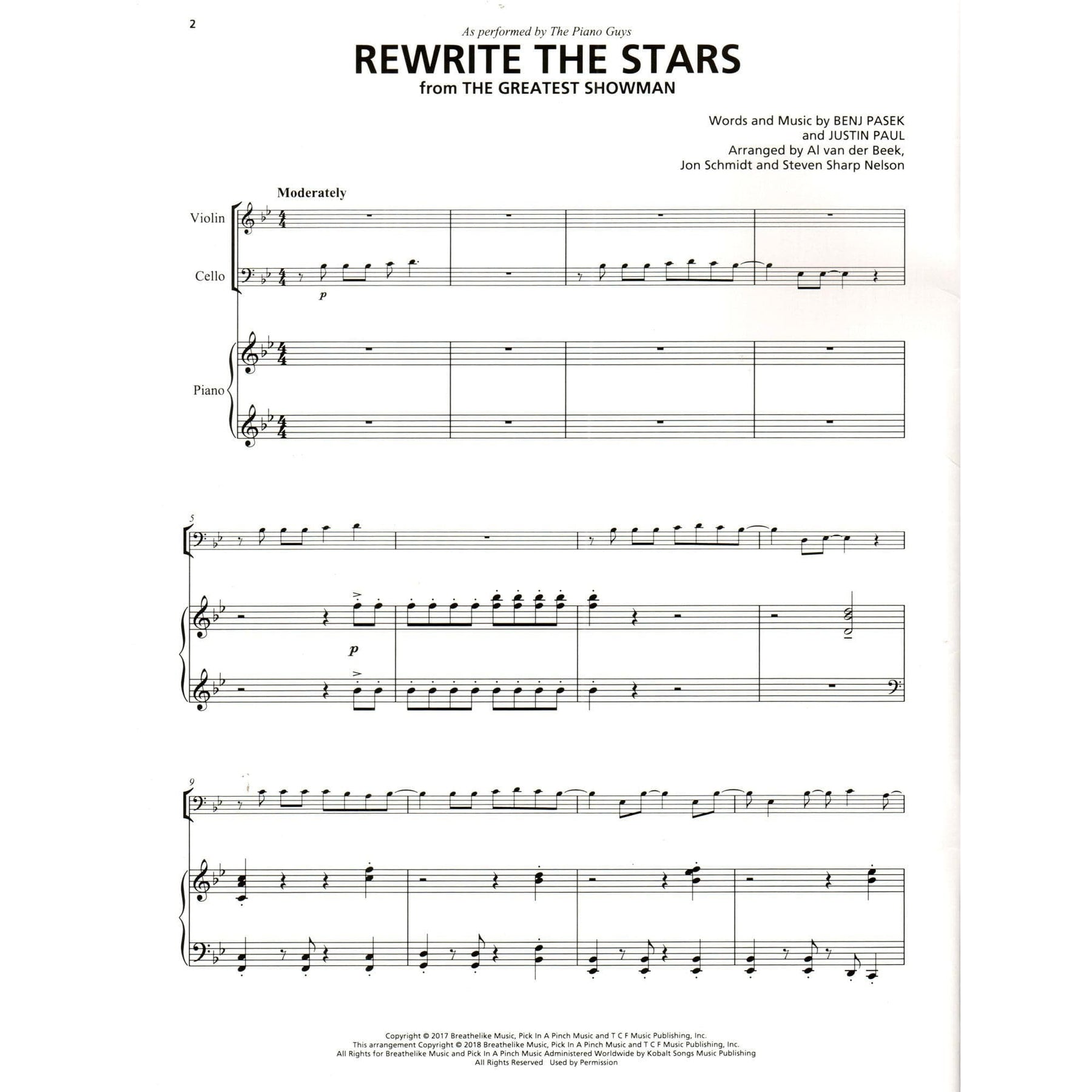Rewrite the Stars from The Greatest Showman - for Violin, Cello and Piano - as Performed by The Piano Guys - Hal Leonard