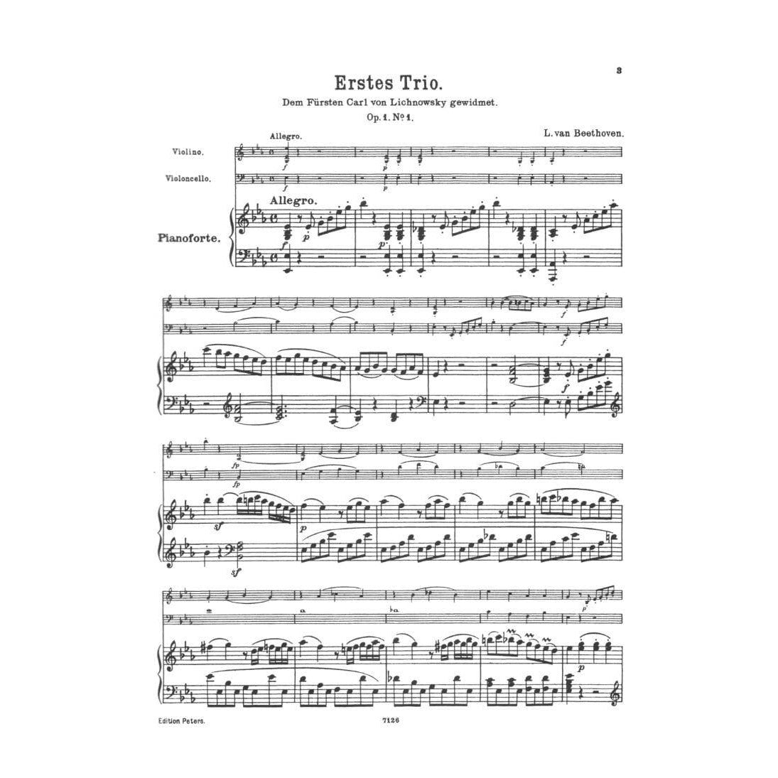 Beethoven, Ludwig - 11 Celebrated Piano Trios Volume 1 for Violin, Cello and Piano - Arranged by Herrmann-Grummer - Peters Edition