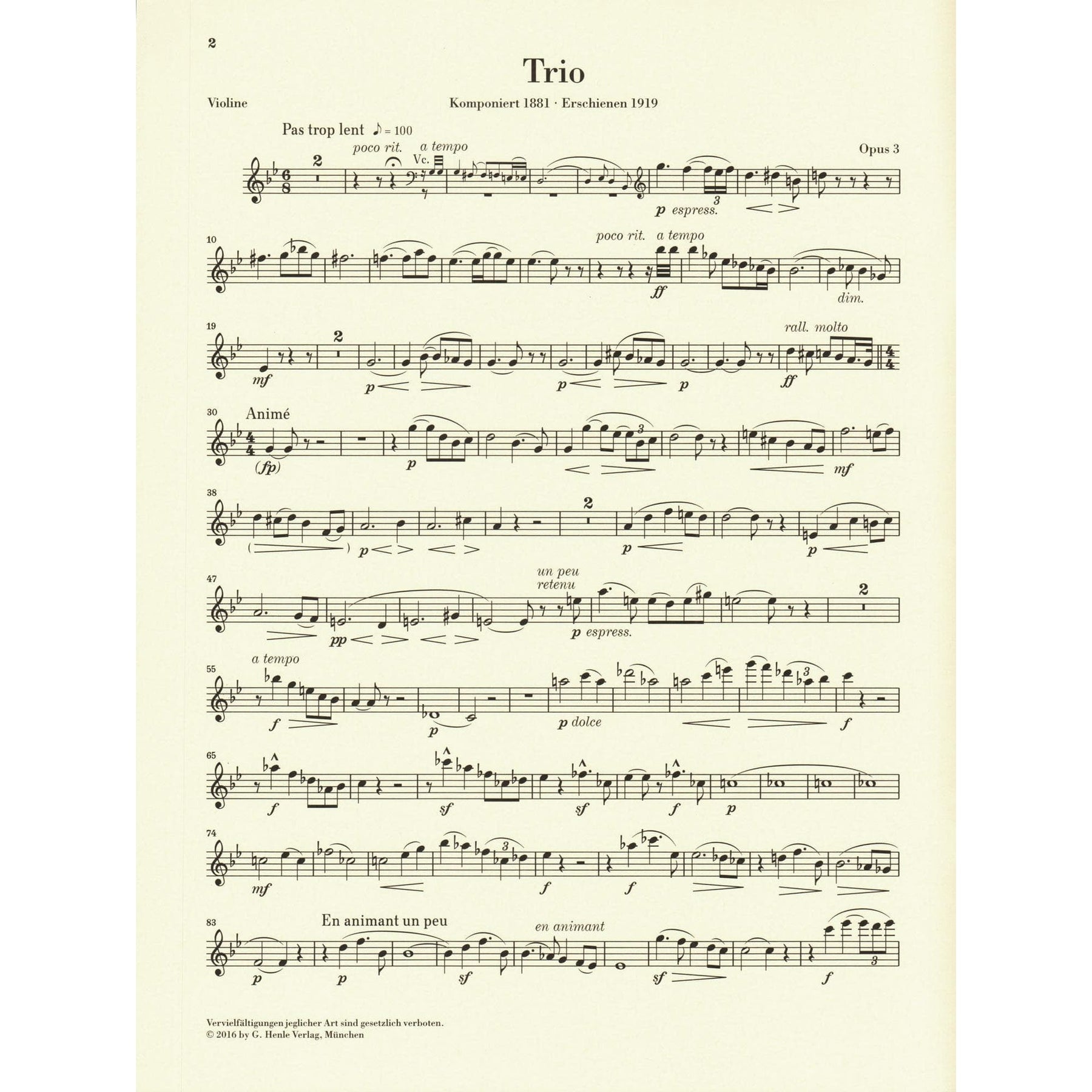 Chausson, Ernest - Piano Trio in G minor, Opus 3 - for Violin, Cello, and Piano - Edited by Peter Jost and Klaus Schilde - G Henle URTEXT