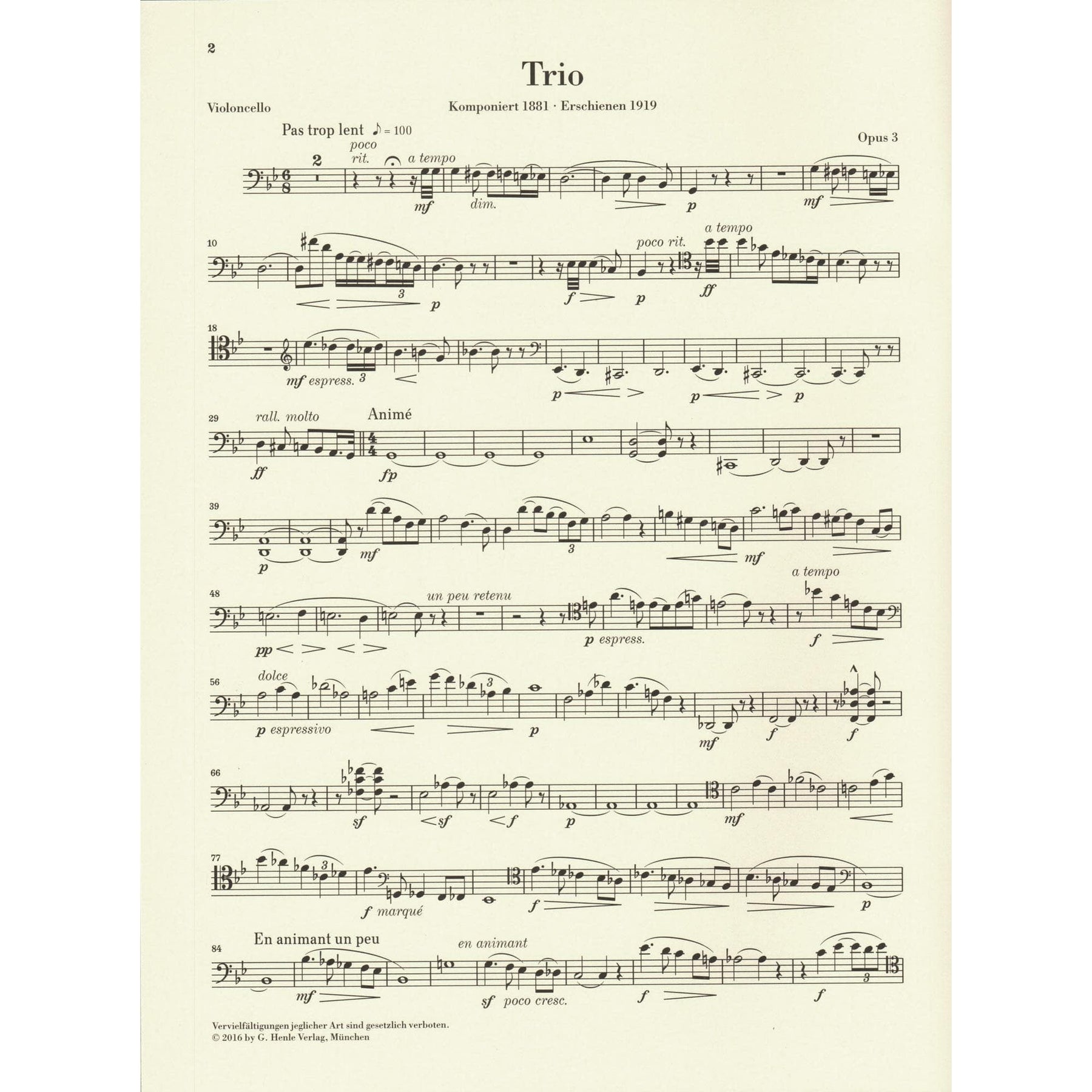 Chausson, Ernest - Piano Trio in G minor, Opus 3 - for Violin, Cello, and Piano - Edited by Peter Jost and Klaus Schilde - G Henle URTEXT
