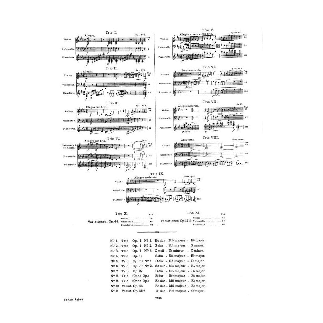 Beethoven, Ludwig - 11 Celebrated Piano Trios Volume 2 for Violin, Cello and Piano - Arranged by Herrmann-Grummer - Peters Edition
