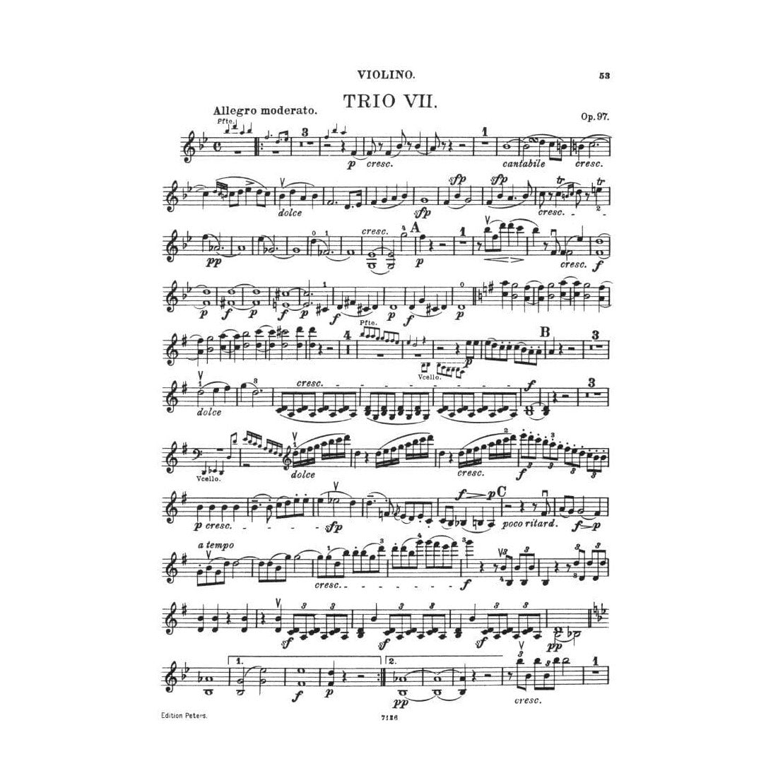 Beethoven, Ludwig - 11 Celebrated Piano Trios Volume 2 for Violin, Cello and Piano - Arranged by Herrmann-Grummer - Peters Edition