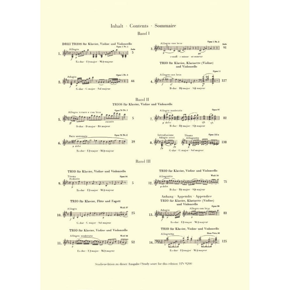 Beethoven, Ludwig - Piano Trios Volume 3 for Violin, Cello and Piano - Henle Verlag URTEXT Edition