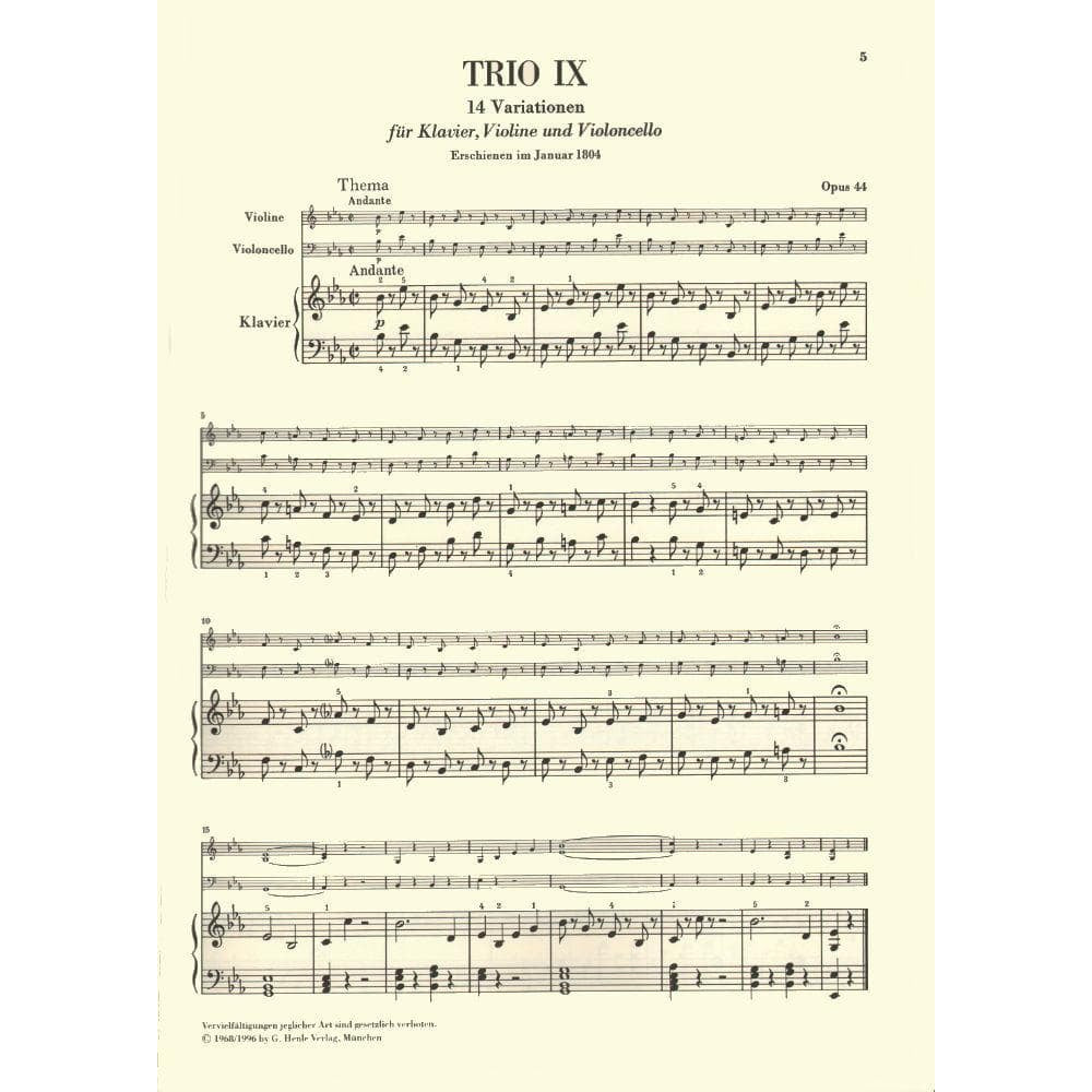 Beethoven, Ludwig - Piano Trios Volume 3 for Violin, Cello and Piano - Henle Verlag URTEXT Edition
