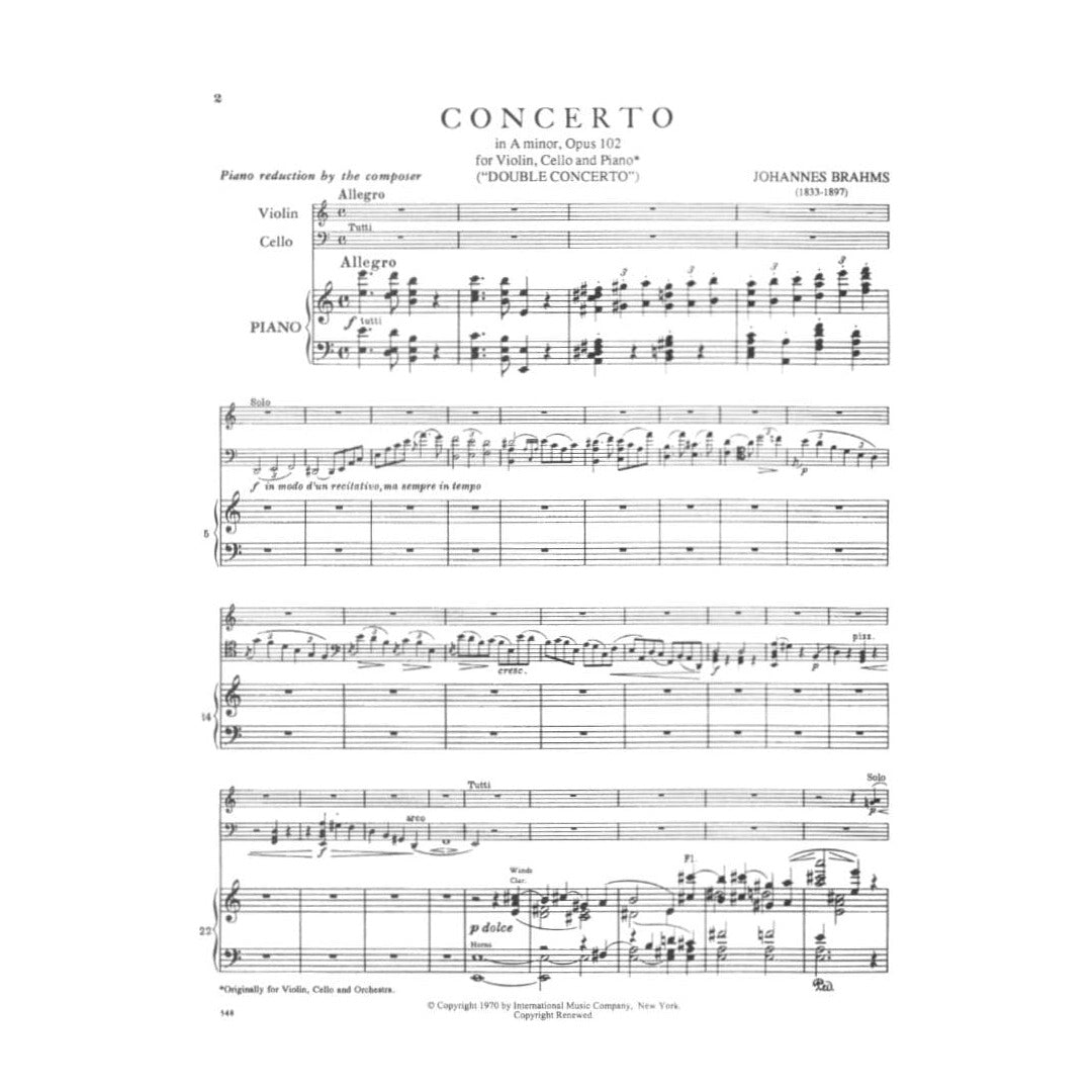 Brahms, Johannes - Double Concerto in a minor Op 102 - Arranged by Francescatti/Fournier - International Edition