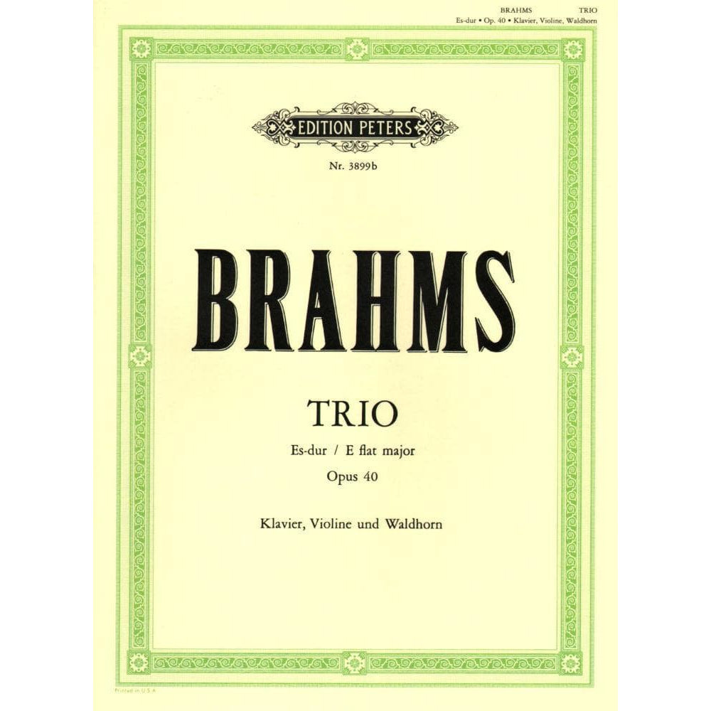 Brahms, Johannes - Trio in E-flat Major Op 40 for Violin, Viola/Cello and Piano - Arranged by Schumann - Peters Edition