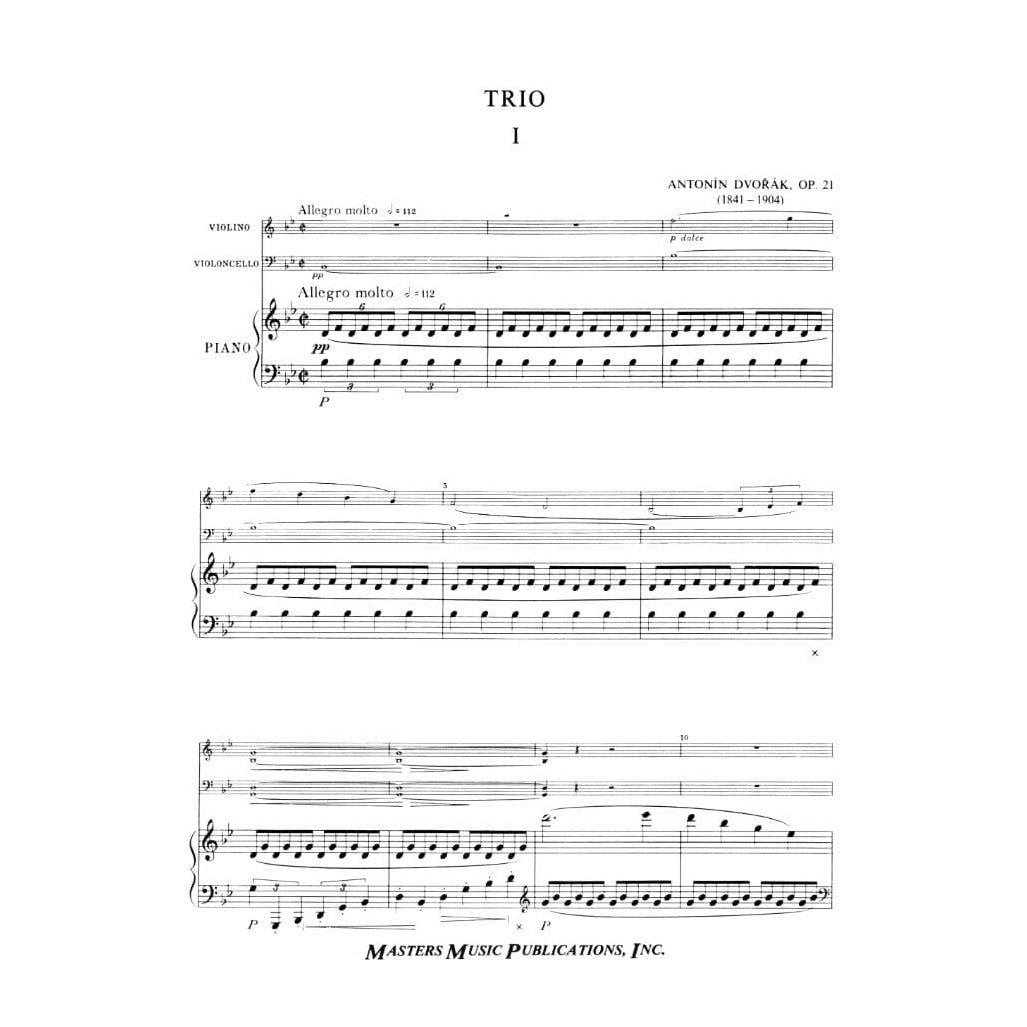 Dvorák, Antonín - Piano Trio in B-flat Major, Op 21 - Violin, Cello, and Piano - Masters Music Publications