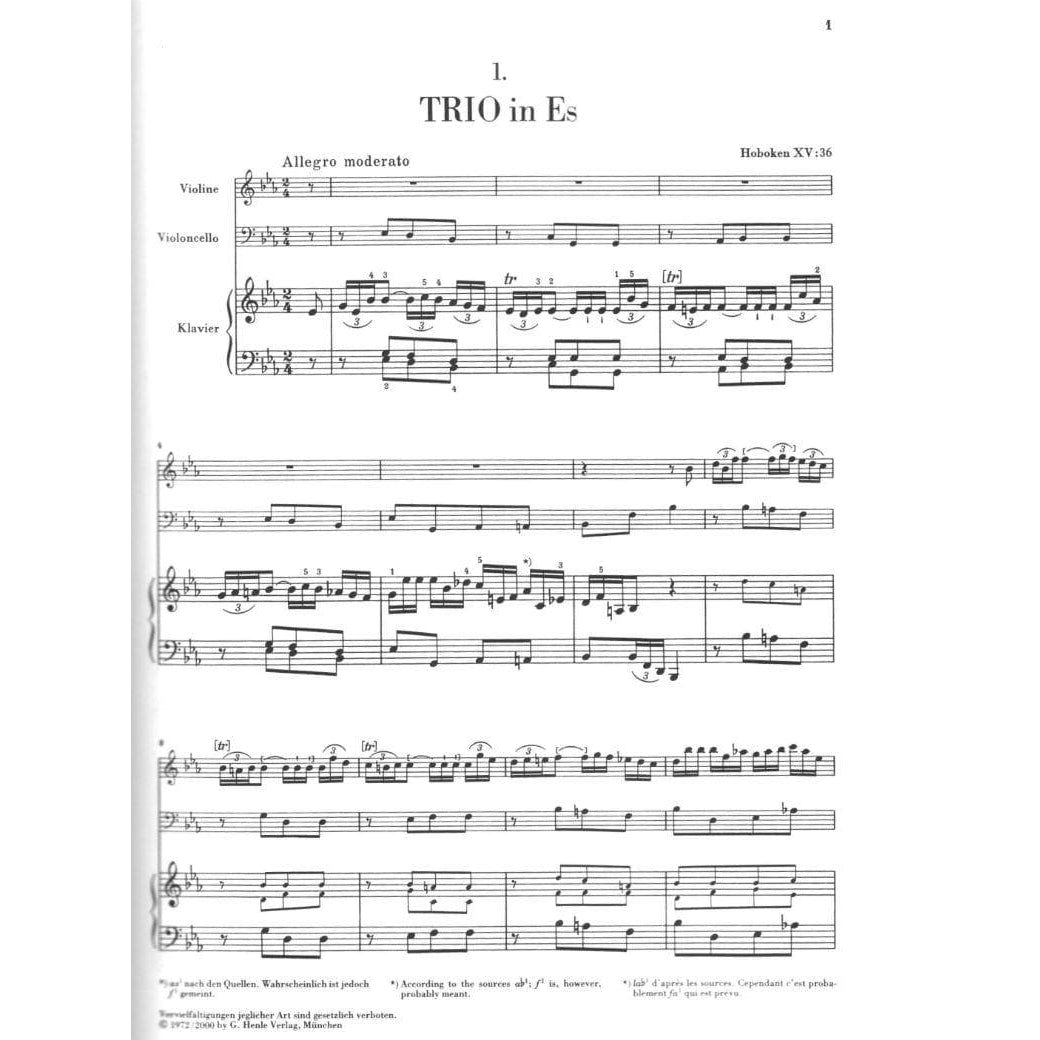Haydn, Franz Joseph - Piano Trios, Volume 1 - Violin, Cello, and Piano - edited by Wolfgang Stockmeier - G Henle Verlag URTEXT
