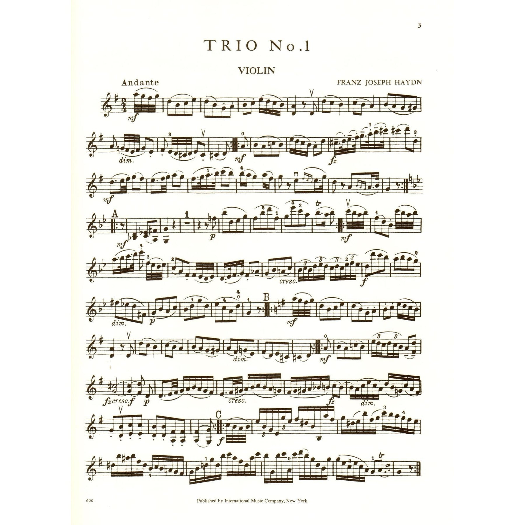Haydn, Franz Joseph - Five Celebrated Piano Trios - Violin, Cello, and Piano - edited by Hermann - International Edition