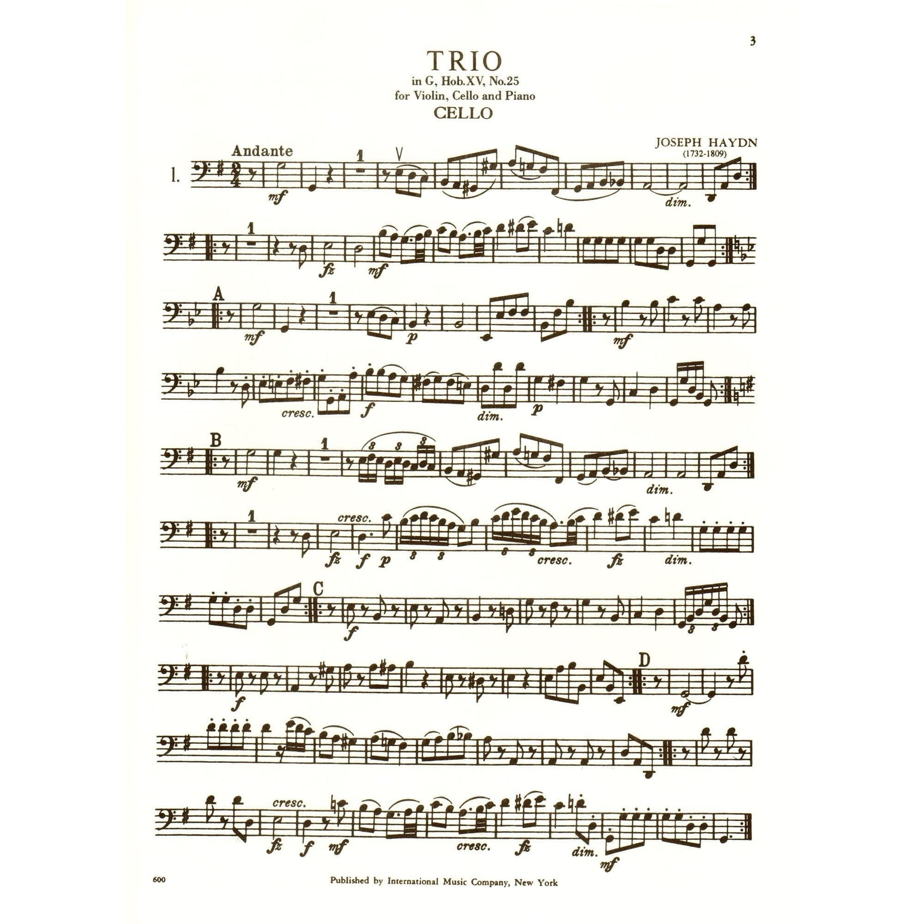 Haydn, Franz Joseph - Five Celebrated Piano Trios - Violin, Cello, and Piano - edited by Hermann - International Edition