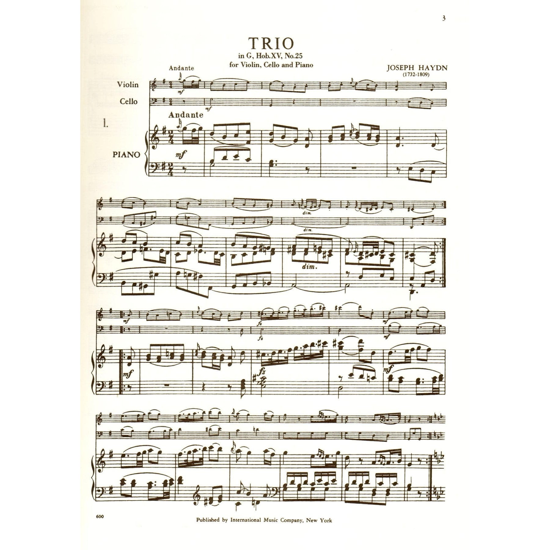 Haydn, Franz Joseph - Five Celebrated Piano Trios - Violin, Cello, and Piano - edited by Hermann - International Edition