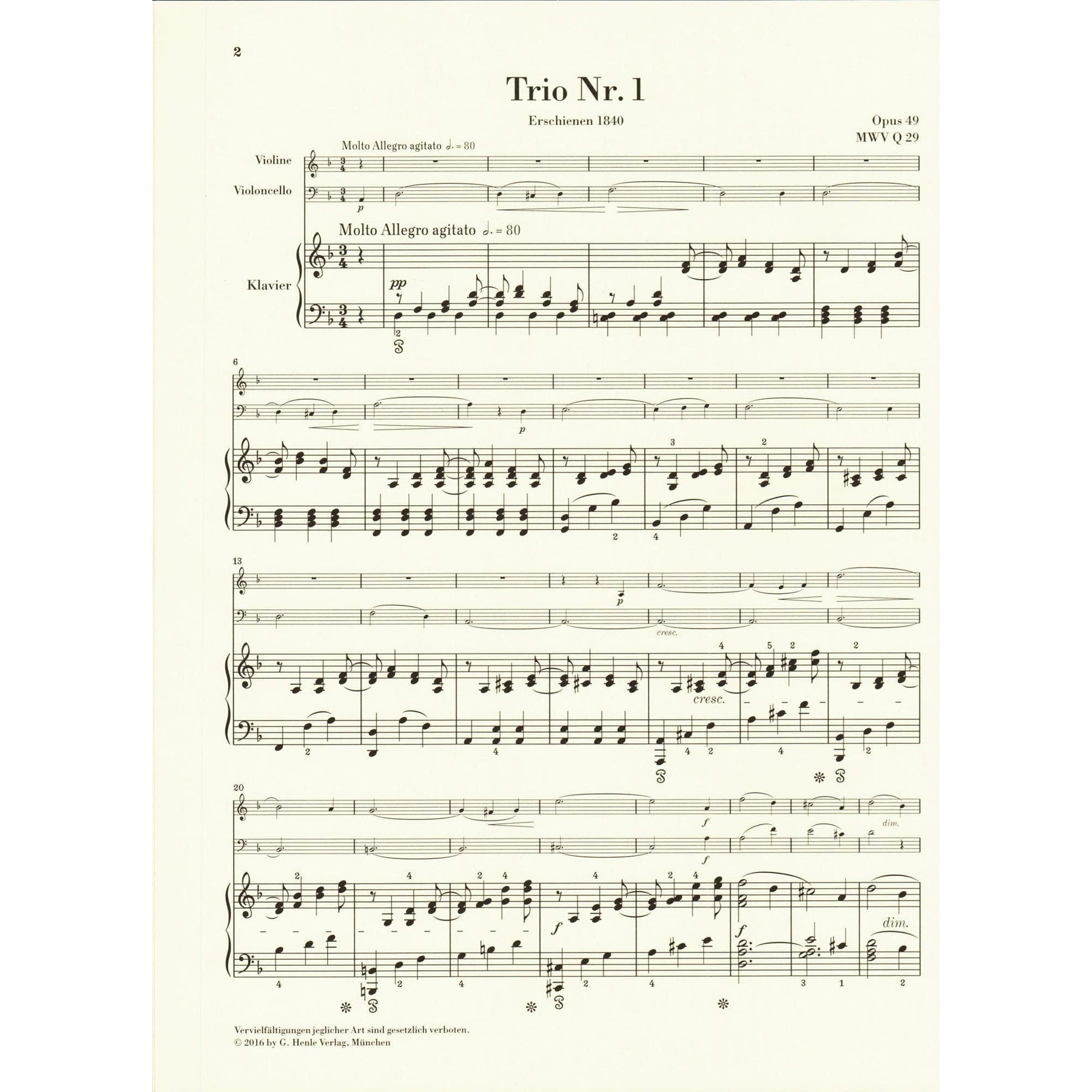 Mendelssohn, Felix - Piano Trios, Op 49 and 66 - Violin, Cello, and Piano - G Henle Verlag URTEXT