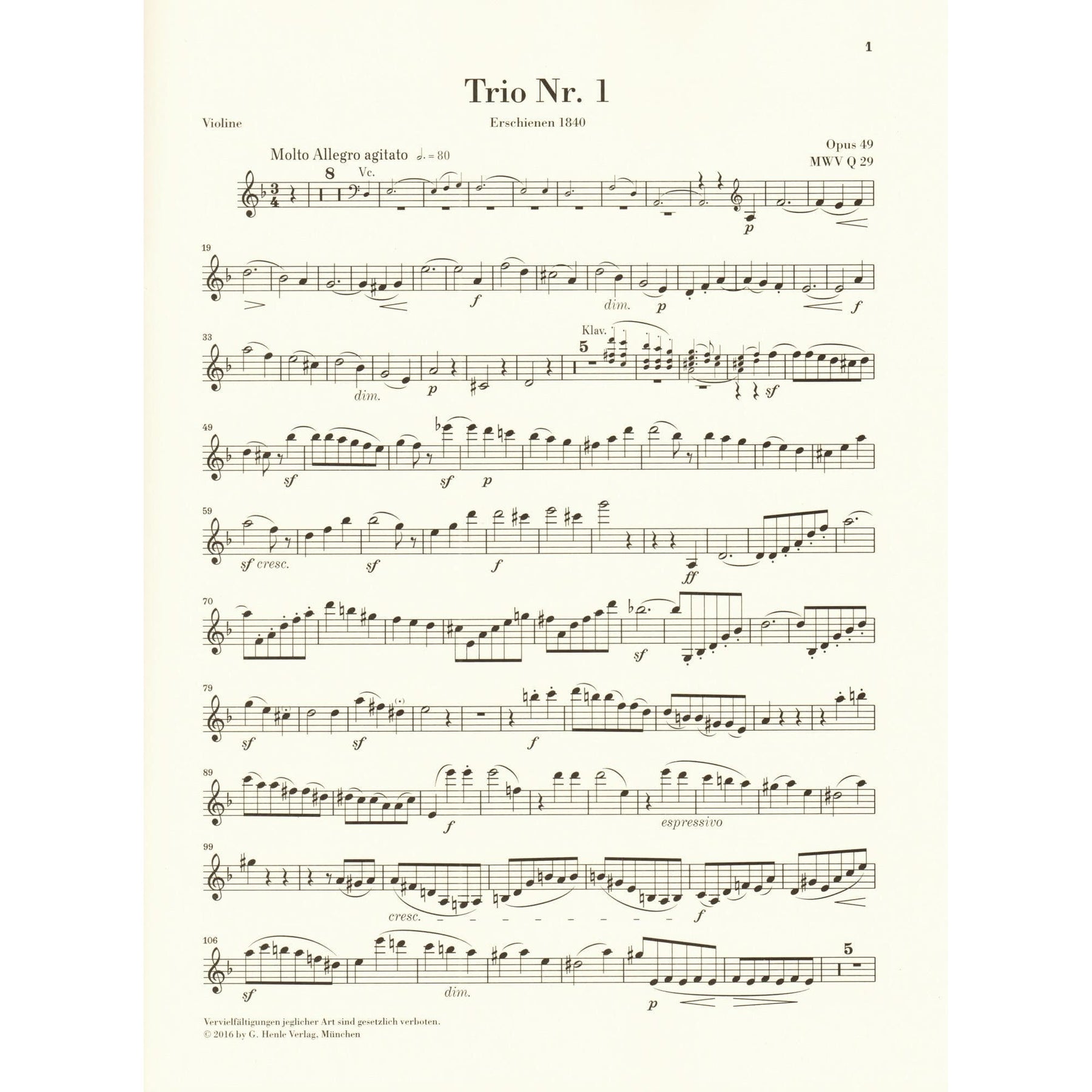 Mendelssohn, Felix - Piano Trios, Op 49 and 66 - Violin, Cello, and Piano - G Henle Verlag URTEXT