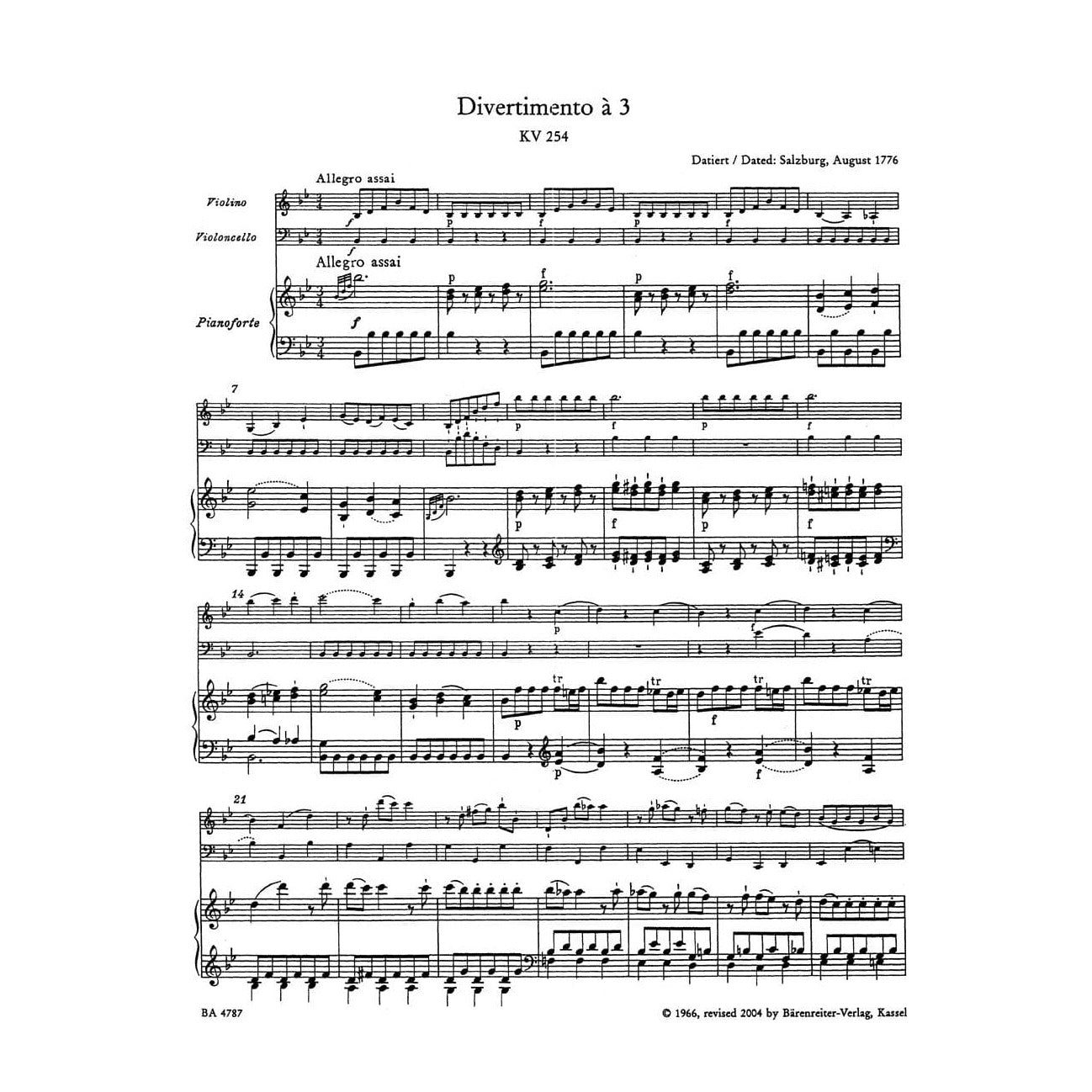 Mozart, WA - Piano Trios - Violin, Cello, and Piano - edited by Wolfgang Plath and Wolfgang Rehm - Bärenreiter Verlag URTEXT