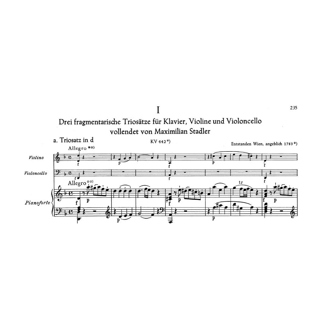 Mozart, WA - Piano Trios - Violin, Cello, and Piano - edited by Wolfgang Plath and Wolfgang Rehm - Bärenreiter Verlag URTEXT