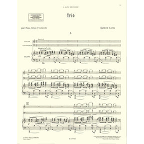 Ravel, Maurice - Piano Trio (1914) For Violin Cello and Piano Published by Editions Durand