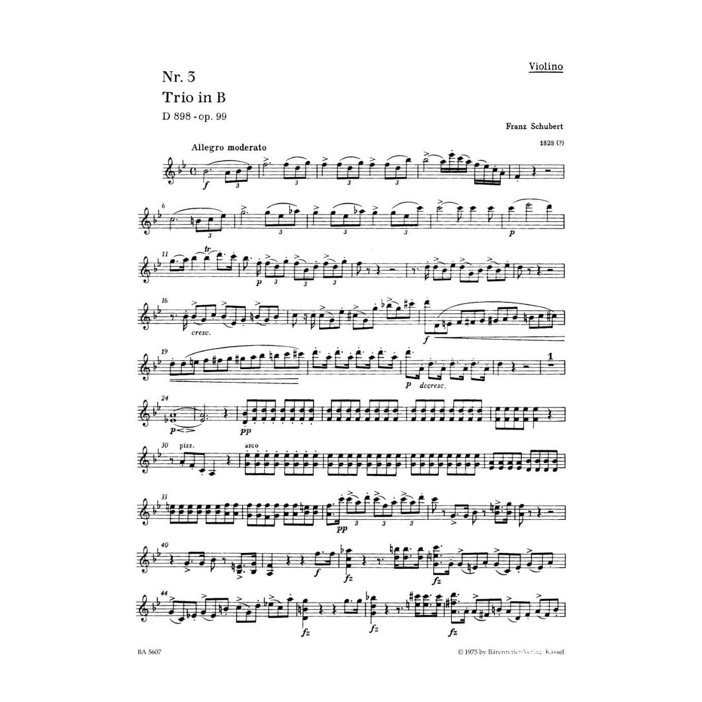 Schubert, Franz - Piano Trio No 1 in B-flat, Op 99, D 898 URTEXT Published by Barenreiter