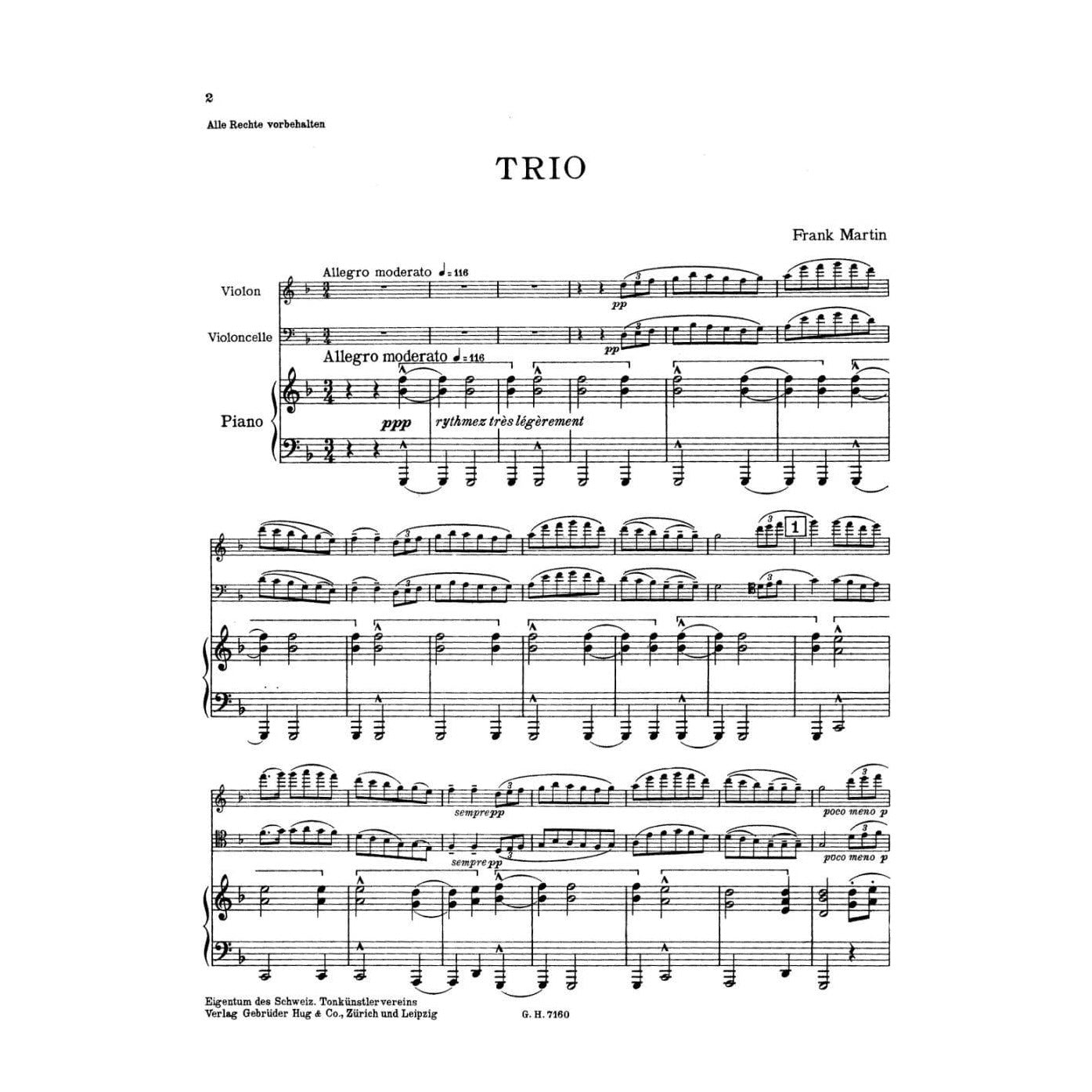 Martin, Frank - Piano Trio on Irish Folk Songs - Violin, Cello, and Piano - Swiss National Edition