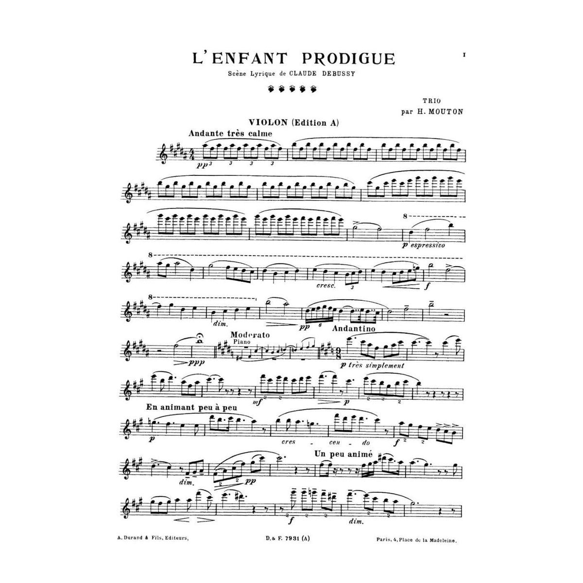 Debussy, Claude - L'Enfant Prodigue - Piano trio - Lauren Publications