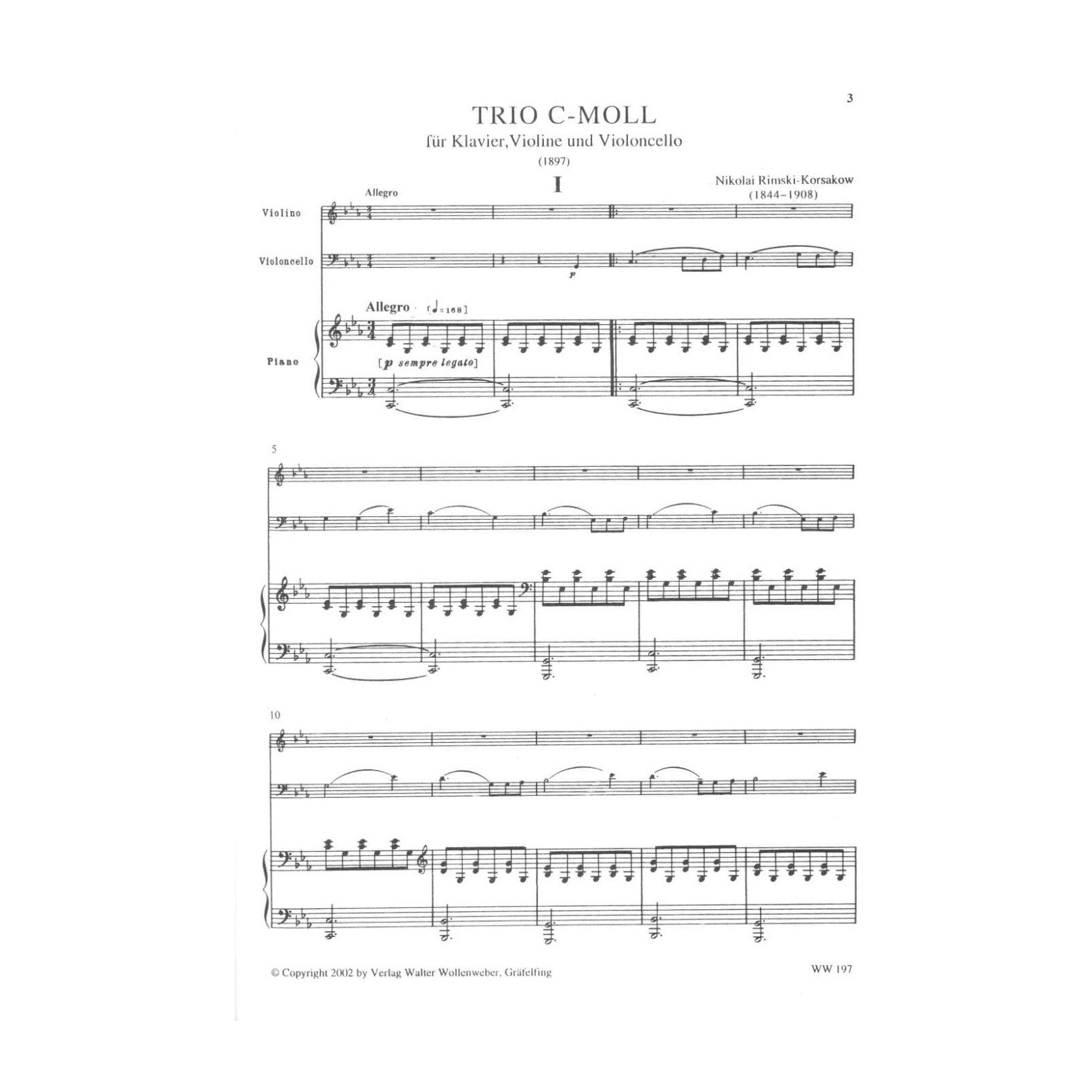 Rimsky-Korsakov, Nikolai - Piano Trio in C Major For Violin, Cello, and Piano Peters Edition