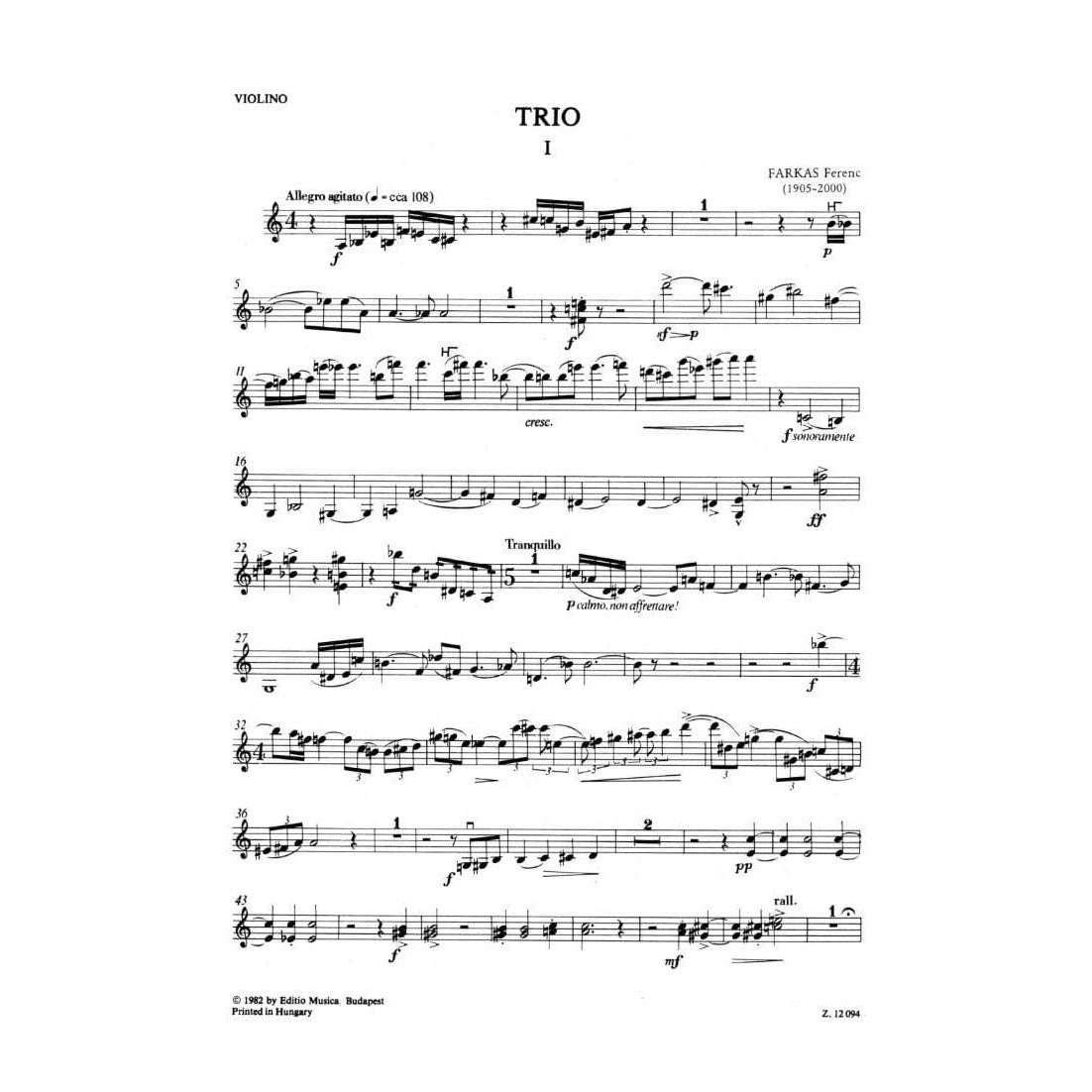 Farkas, Ferenc - Piano Trio - Violin, Cello, and Piano - Score and Parts - Editio Musica Budapest