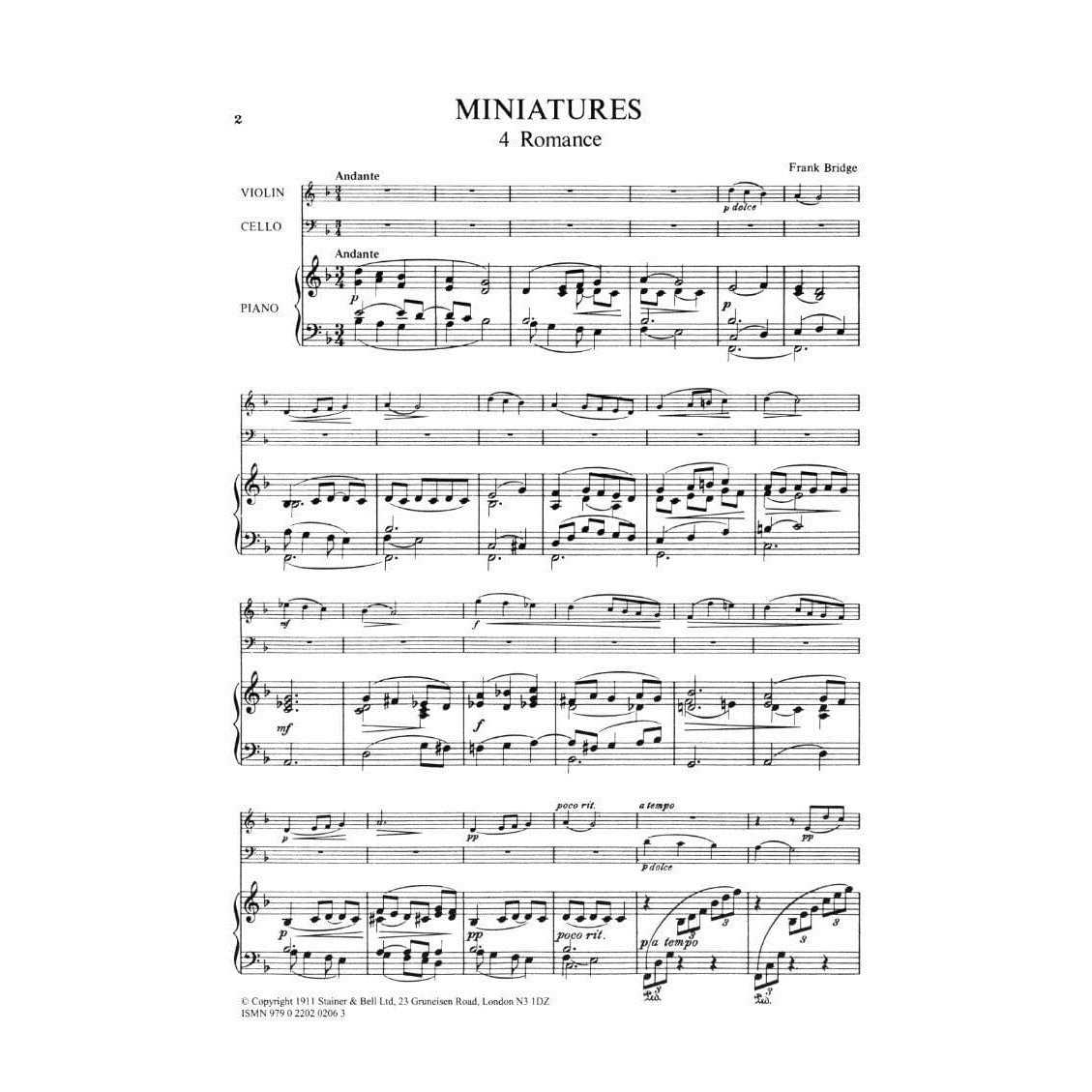 Bridge, Frank - Miniatures for Piano Trio Set 2 Nos 4-6 for Violin, Cello and Piano - Stainer and Bell Publication