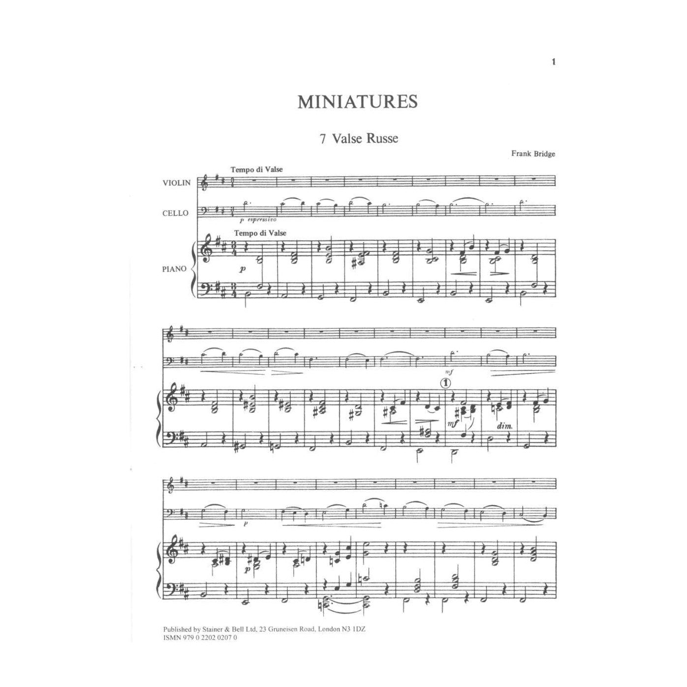 Bridge, Frank - Miniatures for Piano Trio Set 3 Nos 7-9 for Violin, Cello and Piano - Stainer and Bell Publication