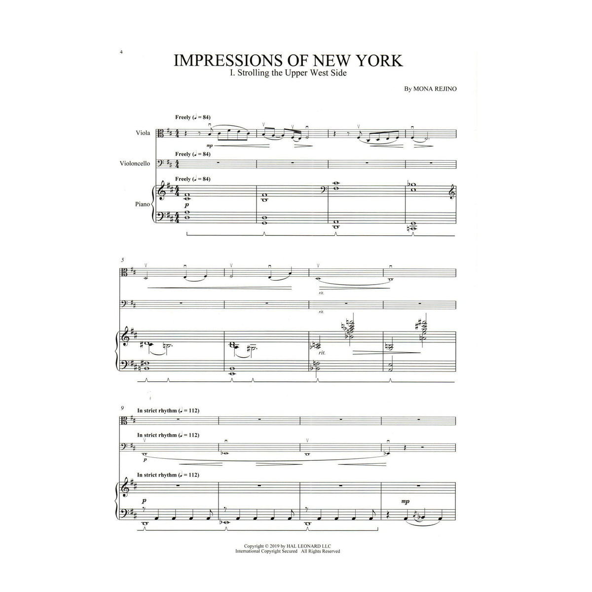 Rejino, Mona - Impressions of New York - for Viola (Violin), Cello, and Piano - Hal Leonard