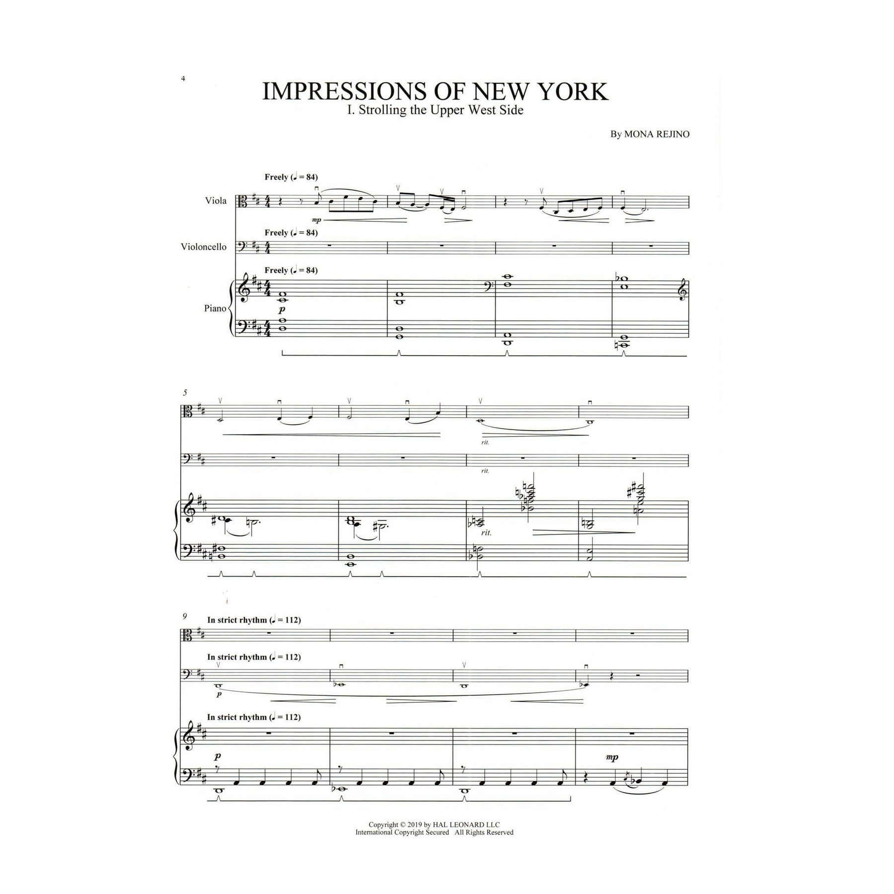 Rejino, Mona - Impressions of New York - for Viola (Violin), Cello, and Piano - Hal Leonard