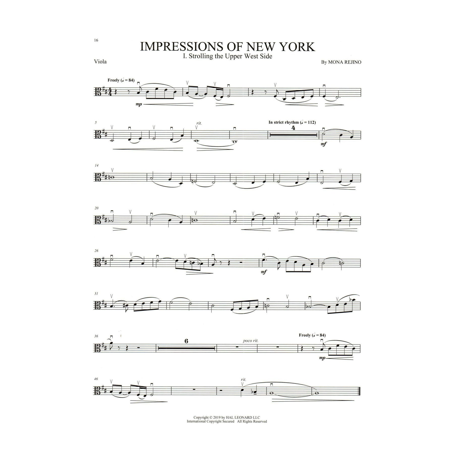 Rejino, Mona - Impressions of New York - for Viola (Violin), Cello, and Piano - Hal Leonard