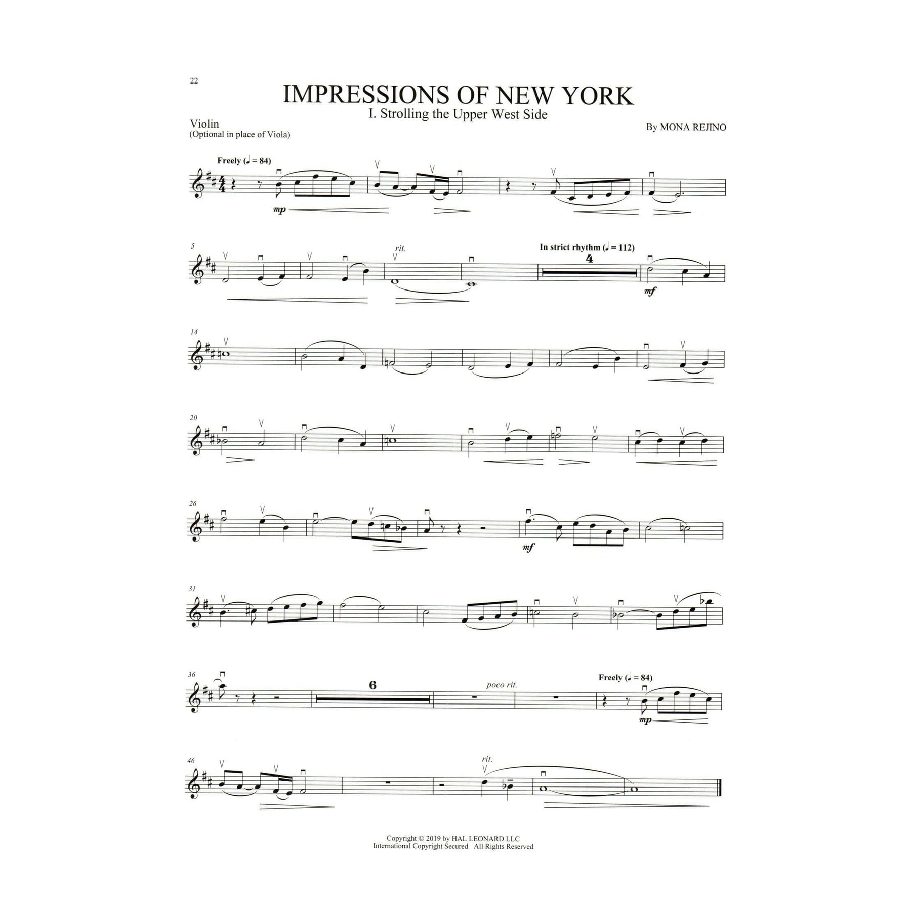 Rejino, Mona - Impressions of New York - for Viola (Violin), Cello, and Piano - Hal Leonard