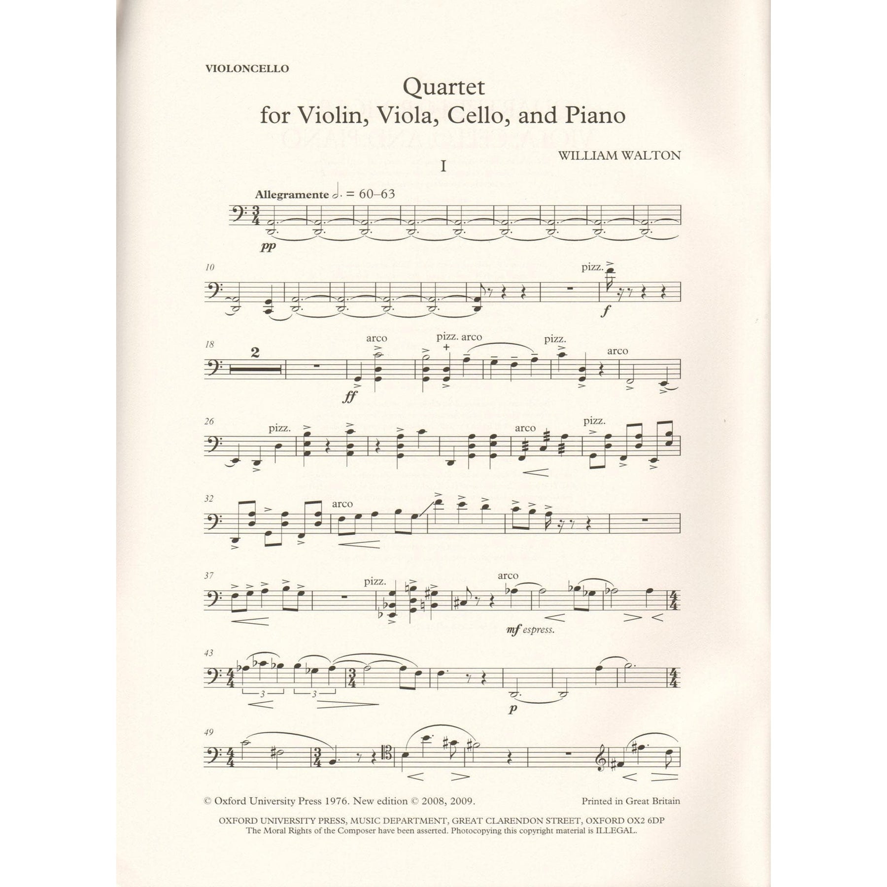 Walton, William - Quartet for Violin, Viola, Cello, and Piano - edited by Hugh MacDonald - Oxford University Press