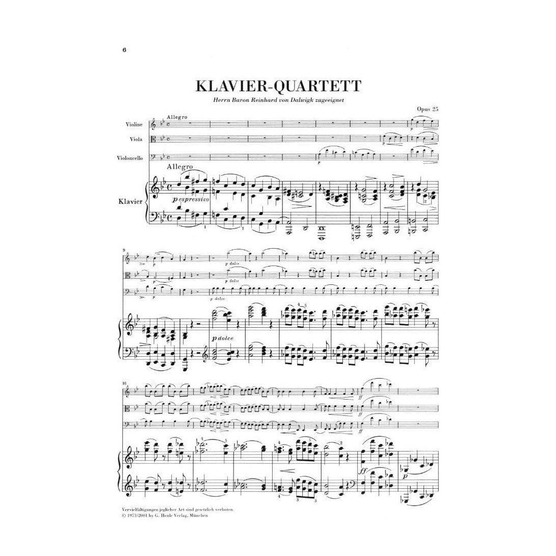 Brahms, Johannes - Piano Quartet No 1 in g minor Op 25 for Violin, Viola, Cello and Piano - Henle Verlag URTEXT Edition