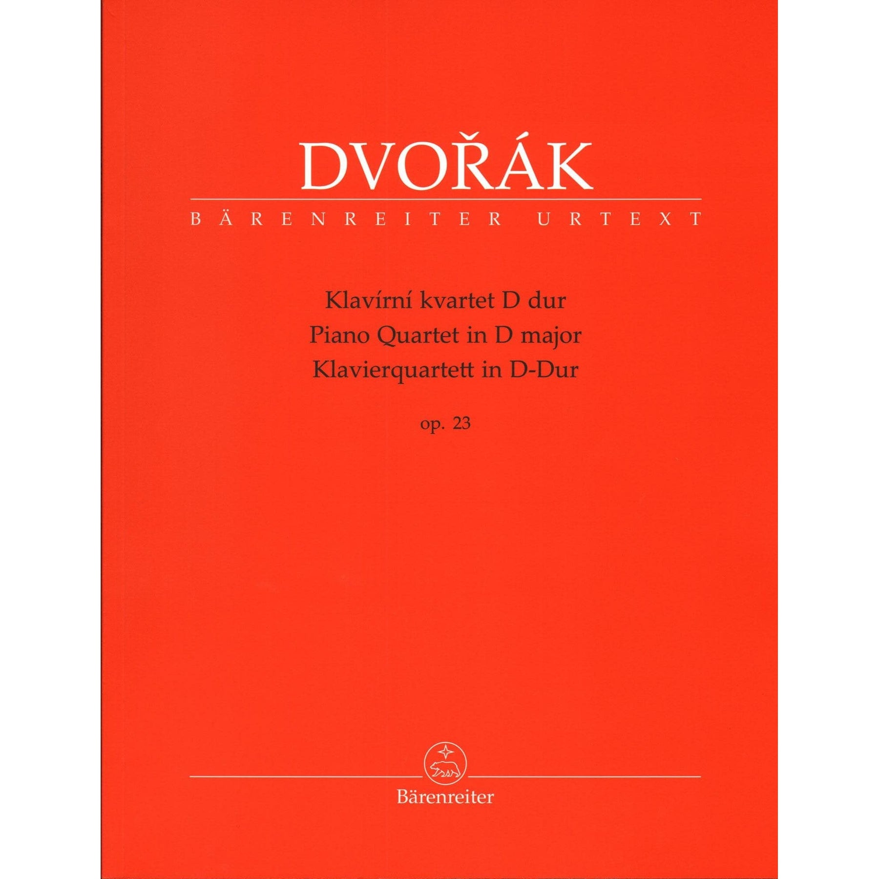 Dvorak, Antonin - Piano Quartet in D major, op. 23 - for Violin, Viola, Cello, and Piano - edited by Robin Tait - Barenreiter URTEXT