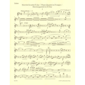 Dvorak, Antonin - Piano Quartet in D major, op. 23 - for Violin, Viola, Cello, and Piano - edited by Robin Tait - Barenreiter URTEXT