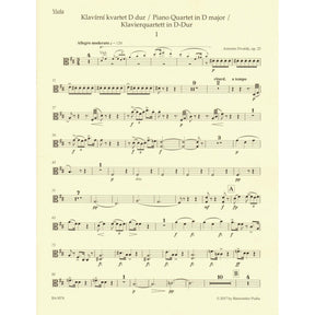 Dvorak, Antonin - Piano Quartet in D major, op. 23 - for Violin, Viola, Cello, and Piano - edited by Robin Tait - Barenreiter URTEXT