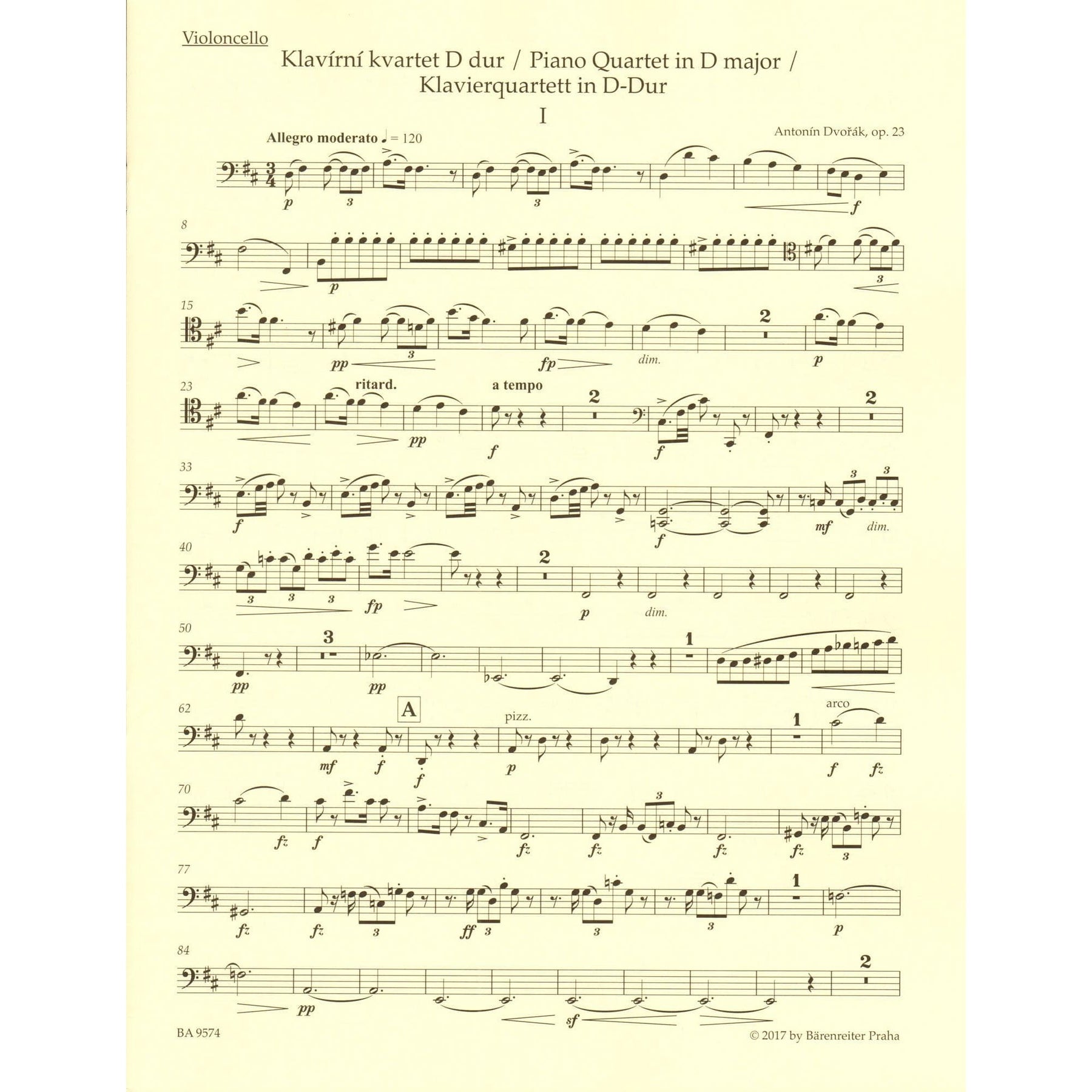 Dvorak, Antonin - Piano Quartet in D major, op. 23 - for Violin, Viola, Cello, and Piano - edited by Robin Tait - Barenreiter URTEXT