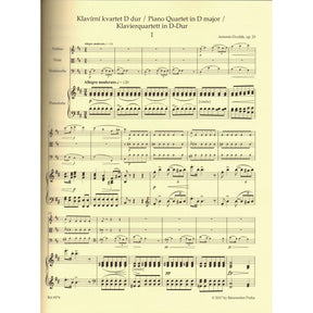 Dvorak, Antonin - Piano Quartet in D major, op. 23 - for Violin, Viola, Cello, and Piano - edited by Robin Tait - Barenreiter URTEXT