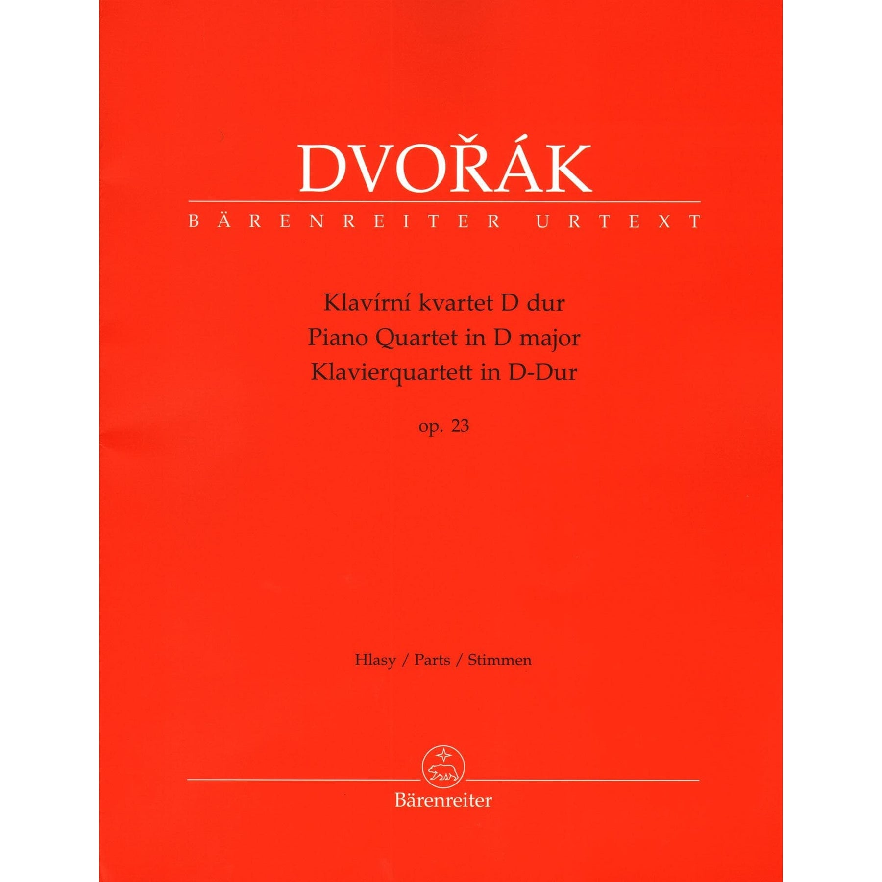 Dvorak, Antonin - Piano Quartet in D major, op. 23 - for Violin, Viola, Cello, and Piano - edited by Robin Tait - Barenreiter URTEXT
