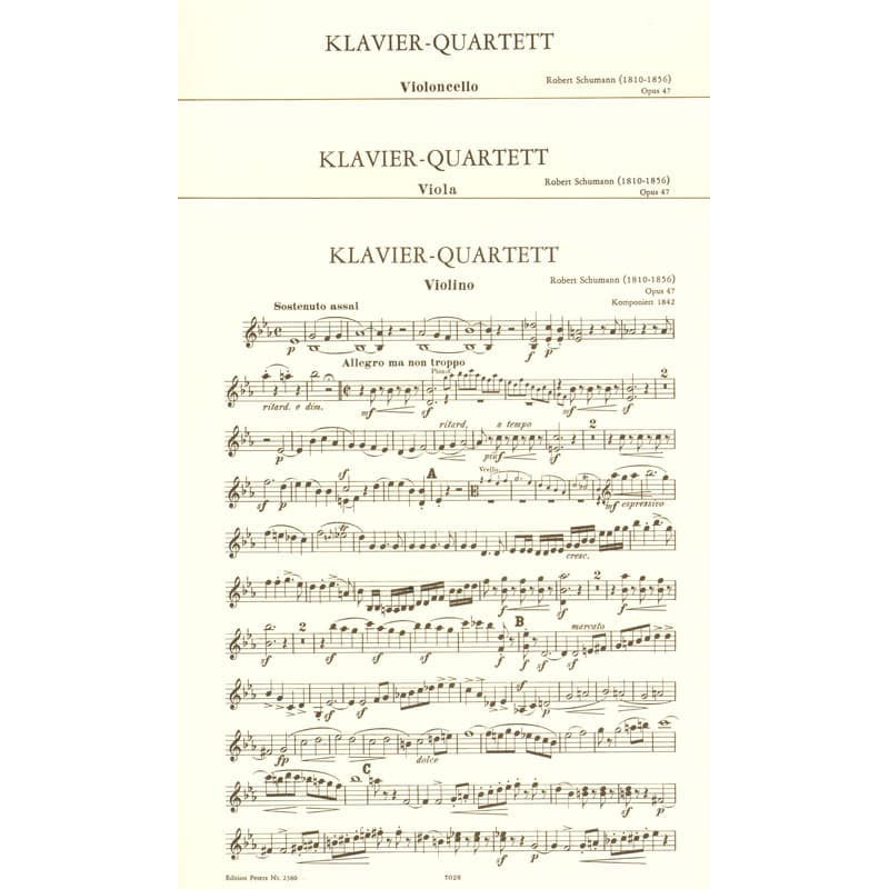Schumann, Robert - Piano Quartet in E-flat Major, Op 47 Peters Edition