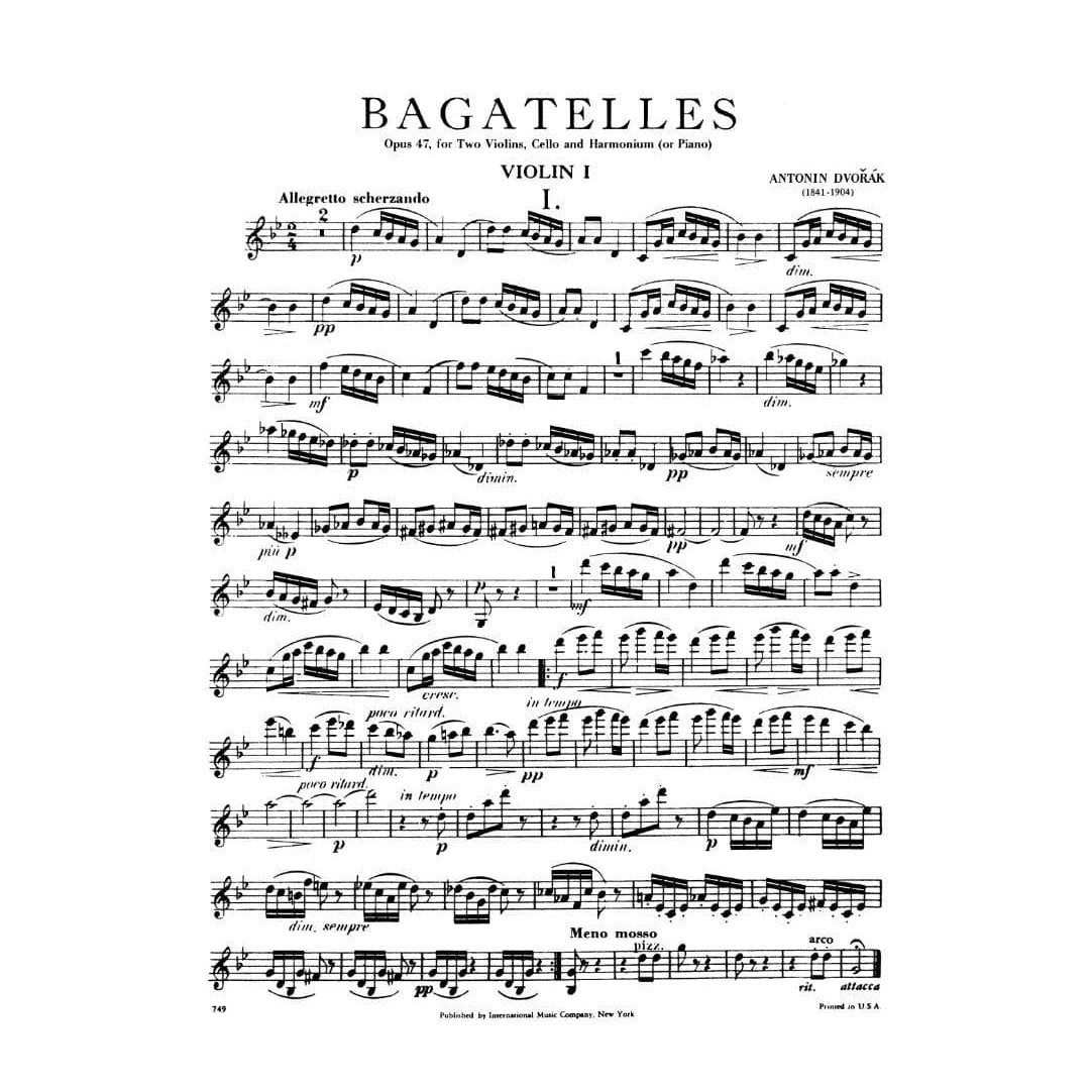 Dvorák, Antonín - Bagatelles, Op 47 - Two Violins, Cello, and Piano (Harmonium) - International Edition