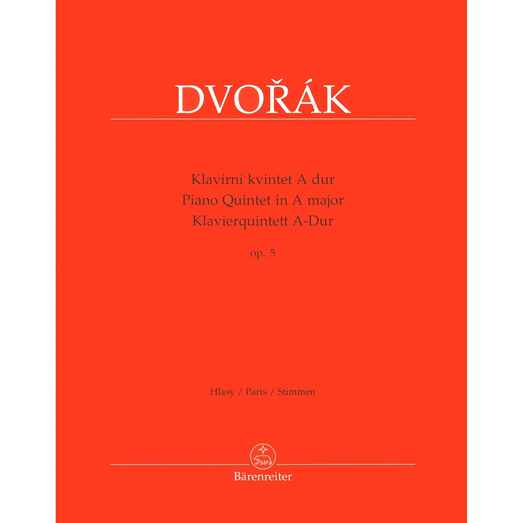 Dvorak, Antonin - Piano Quintet in A major, op. 5 - for Two Violins, Viola, Cello, and Piano - edited by Burghauser and Solc - Barenreiter URTEXT